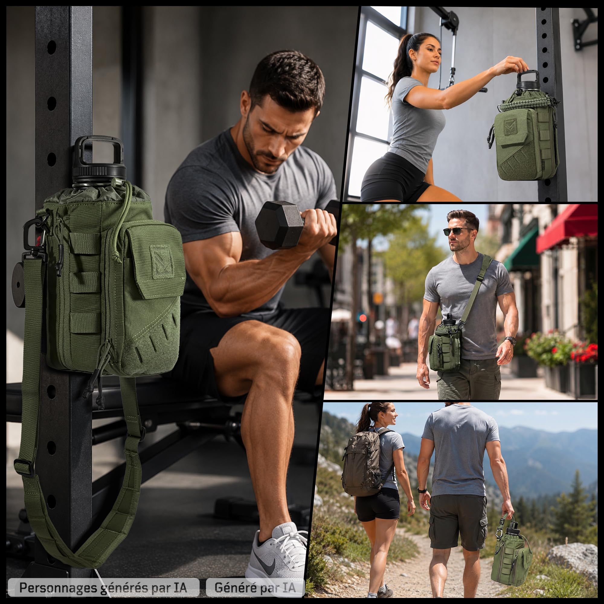 Sac Porte Bouteille Magnétique pour Salle de Sport 1–2L – Sacoche Gourde avec Clip Aimanté Puissant, Poche Téléphone, Bandoulière Réglable, Rembourré (sans gourde)