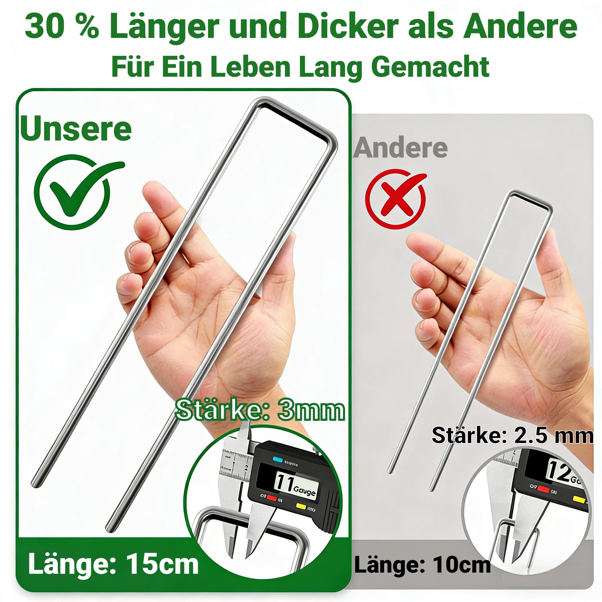 Amagabeli Anti-Rost Erdanker Aus Gehärtetem Stahl Gartenheftklammern Bodenanker für Unkrautvlies Gartenvlies Zaun (500 Stück X 150mm)