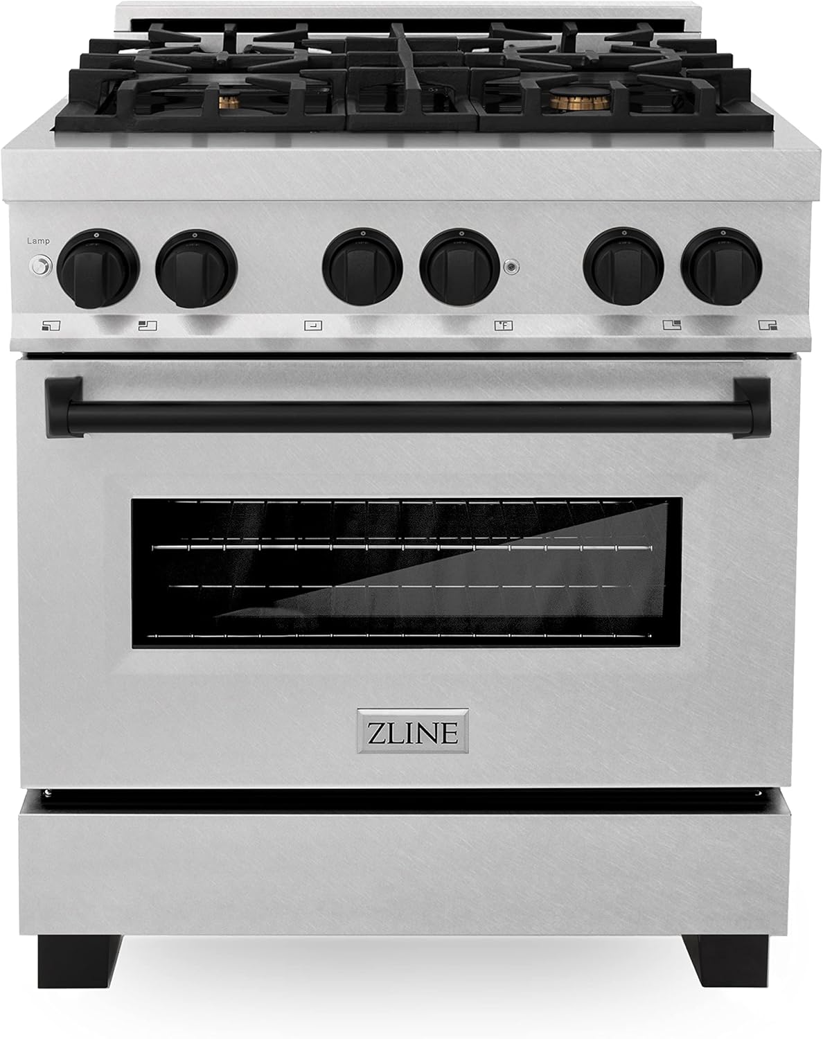 ZLINE Autograph Edition 30 in. 4.0 cu. ft. Legacy Dual Fuel Range with 4 Burner Gas Cooktop and Electric Convection Oven in Satin Stainless Steel and Matte Black Accents (RASZ-SN-30-MB)
