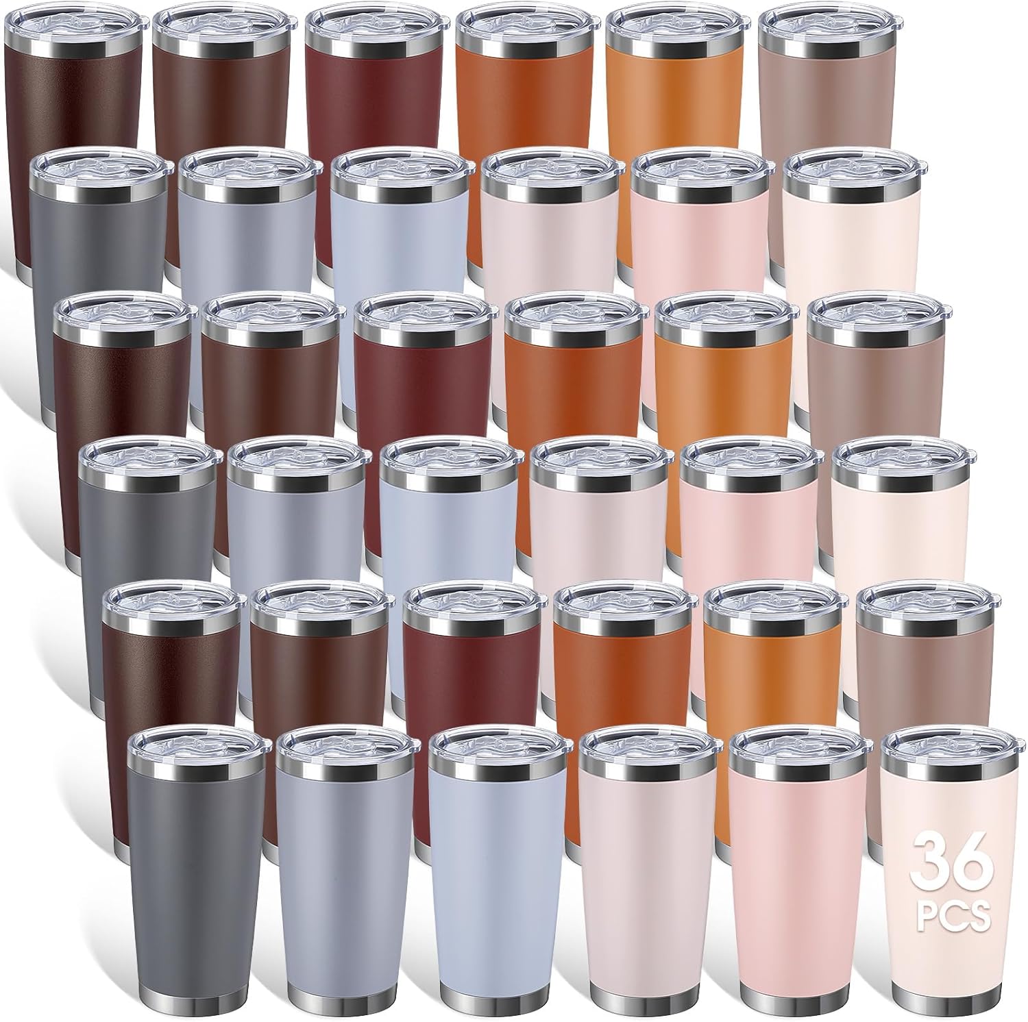 sieral 36 packs stainless steel tumbler bulk with lid vacuum double wall insulated travel coffee mug powder coated tumbler cup for graduation wedding christmas birthday party(brown gray, 20 oz) brown gray 20 oz