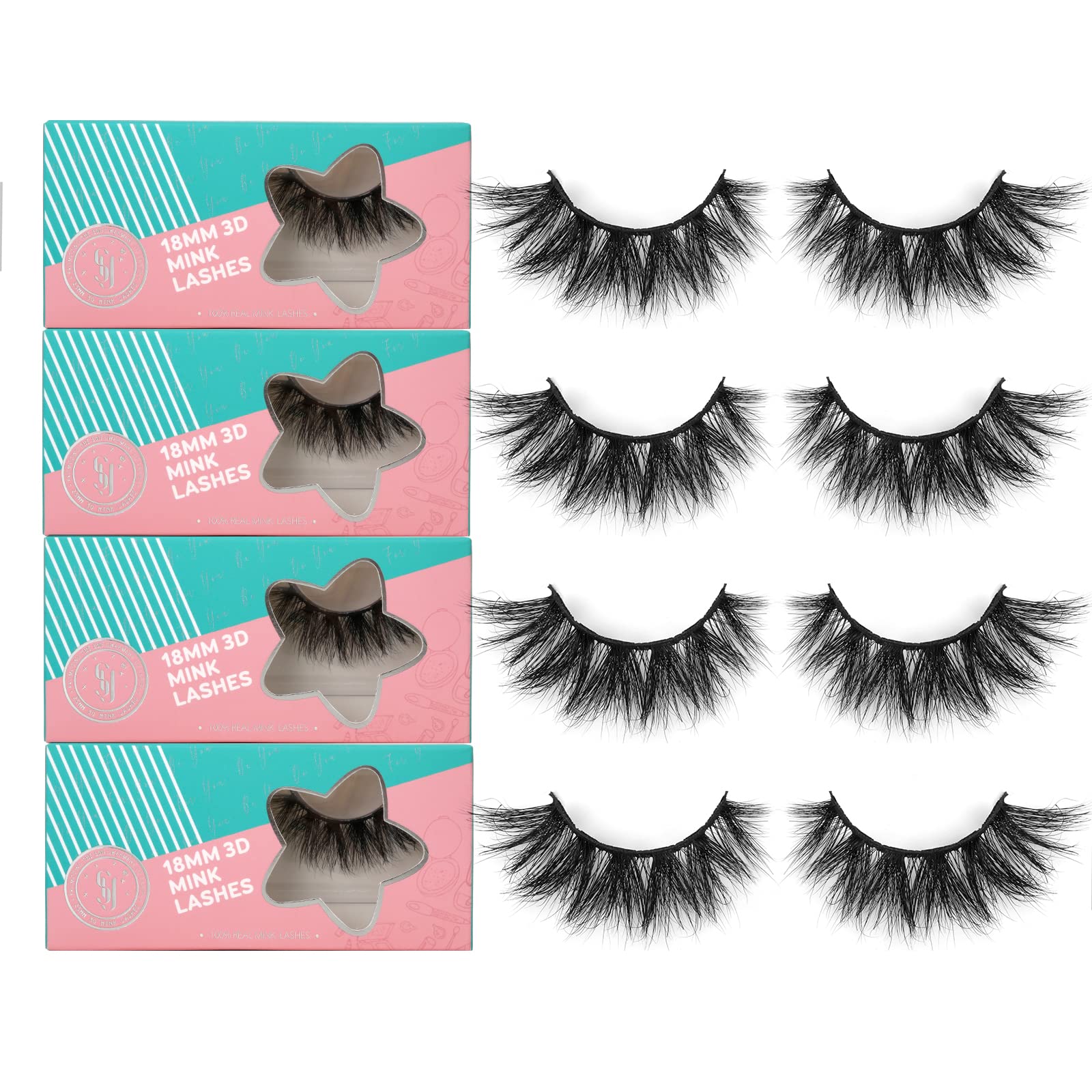 SY LASHES 18mm Mink Lashes 3D Real Mink Eyelashes Cat Eye False Eyelashes Fluffy Cross Wispy Soft Reusable