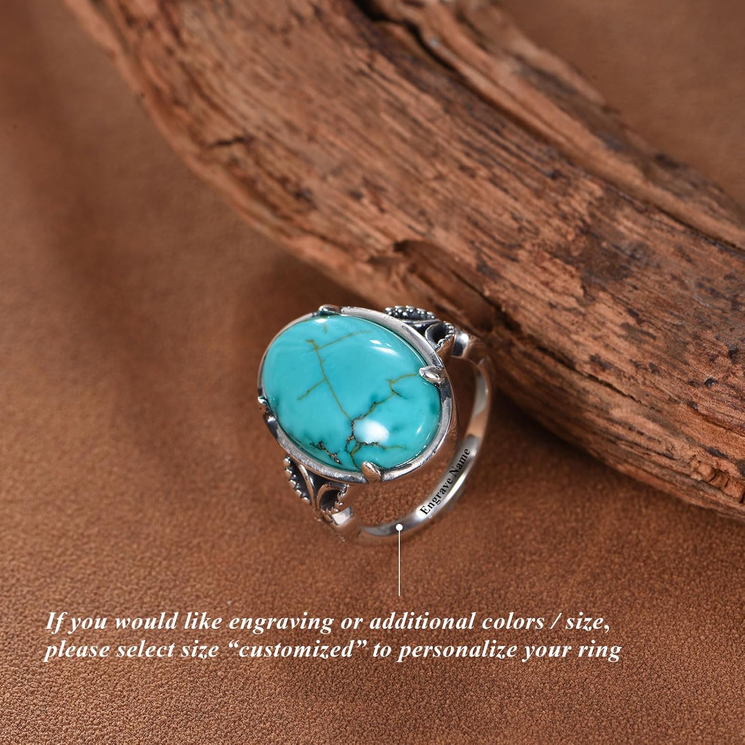 Large Genuine Turquoise Rings for Women 925 Sterling Silver 20 * 13MM Turquoise Ring Native American Style Southwest Jewelry for Her Wife Mom - Image 6