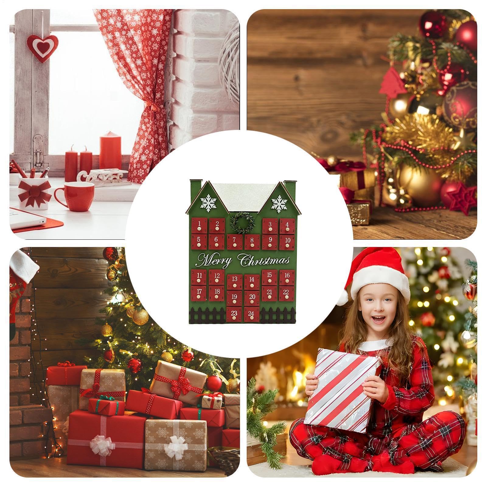 Calendrier de l'Avent en Bois Décoration de Noël en Forme de Maison 24