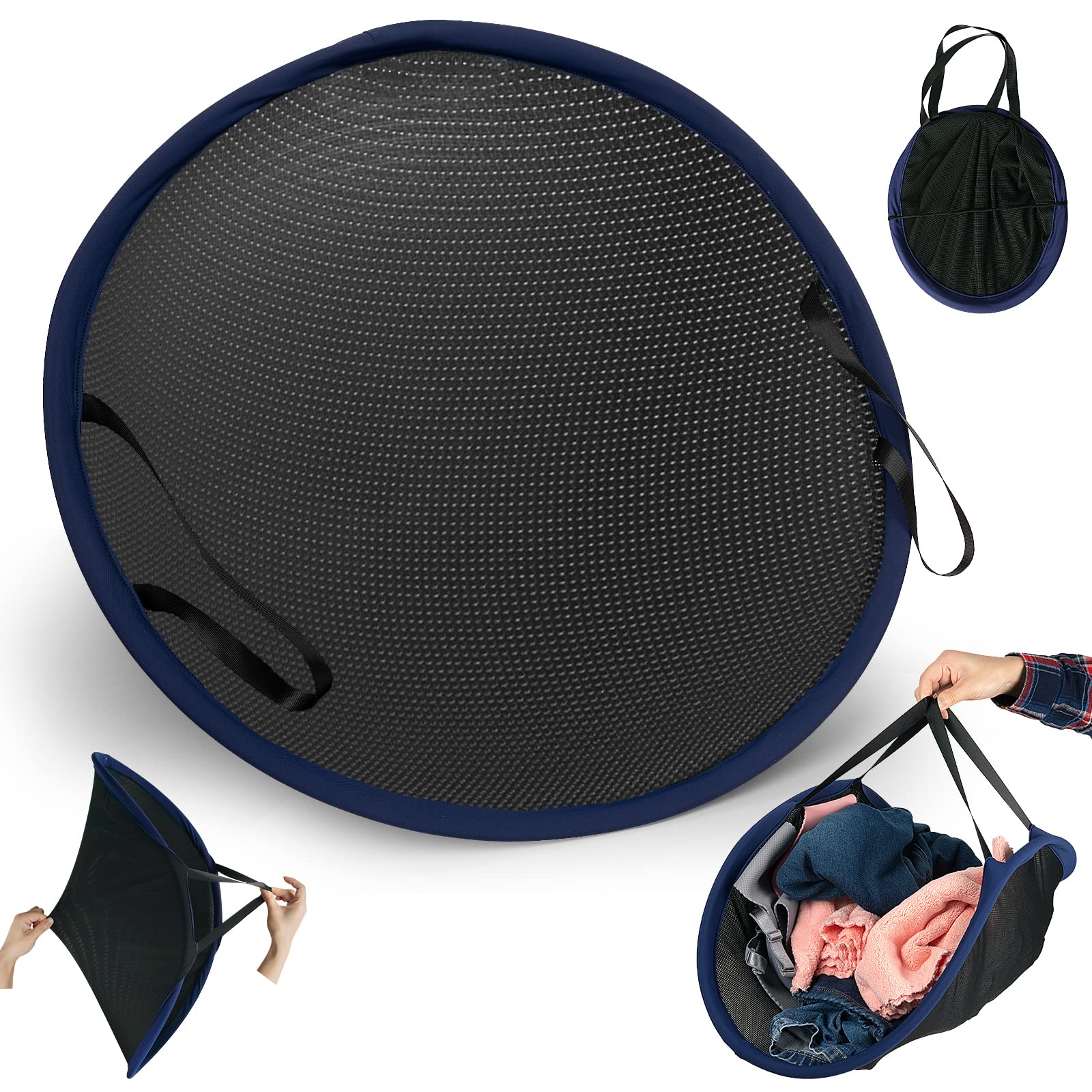 Photo 1 of 21in Laundry Basket, Pop-Up Laundry Hamper, High Elastic Acrylic Fabric,Portable Collapsible Laundry Basket for Storage of Clothes, Socks and Ease of Use