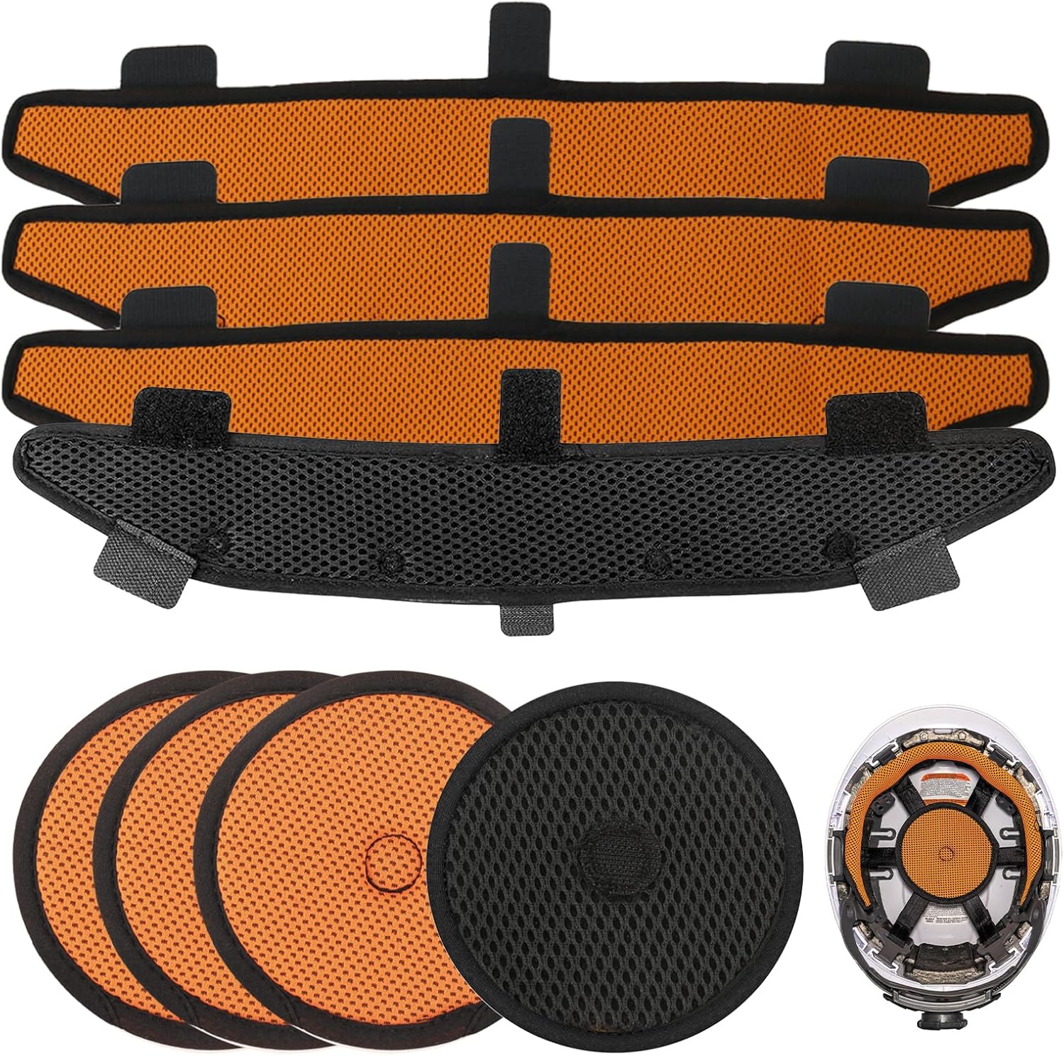Hard Hat Top Pads and Sweatbands for Safety Helmet, Washable Reusable Hardhat Sweatband Cooling Liners Air Cushion Hard Hat Accessories, Suspension Sweat Band Replacement, Orange, 8 PCS