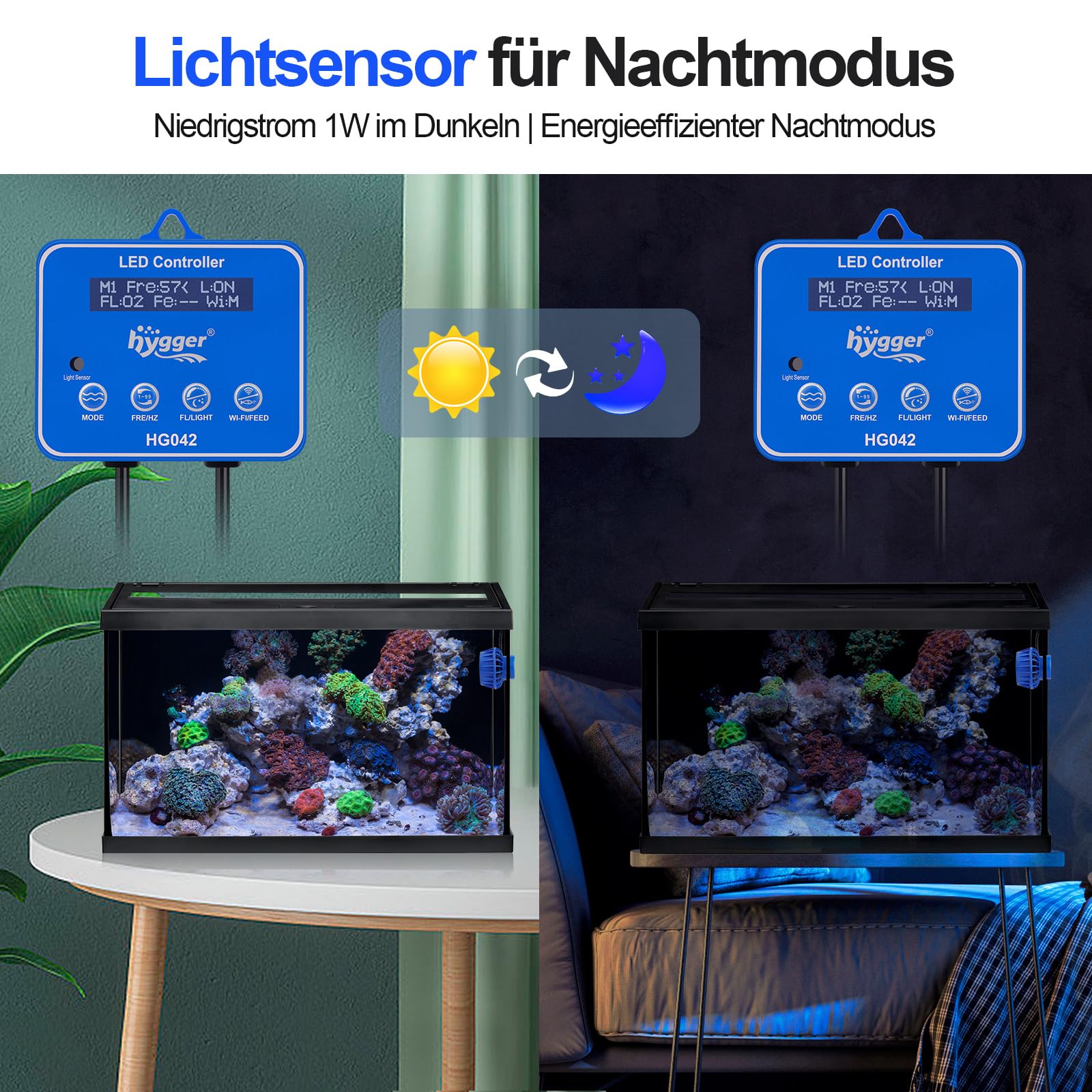 hygger 10W DC Aquarium Strömungspumpe Wavemaker 8000 L/H | Magnetische Wellenpumpe mit externem Controller, für 114-284L Süß und Meerwasser Aquarien