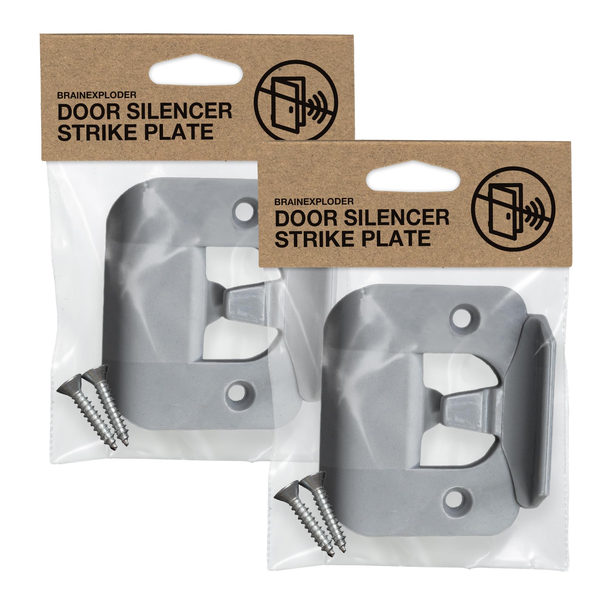 Brainexploder Gray Door Silencer Strike Plate - Flexible, Noise Eliminating Fix For Loud Latches | Fits With No Modifications, Stops Slamming | -20 Db | 4X Quieter | /Two Pack