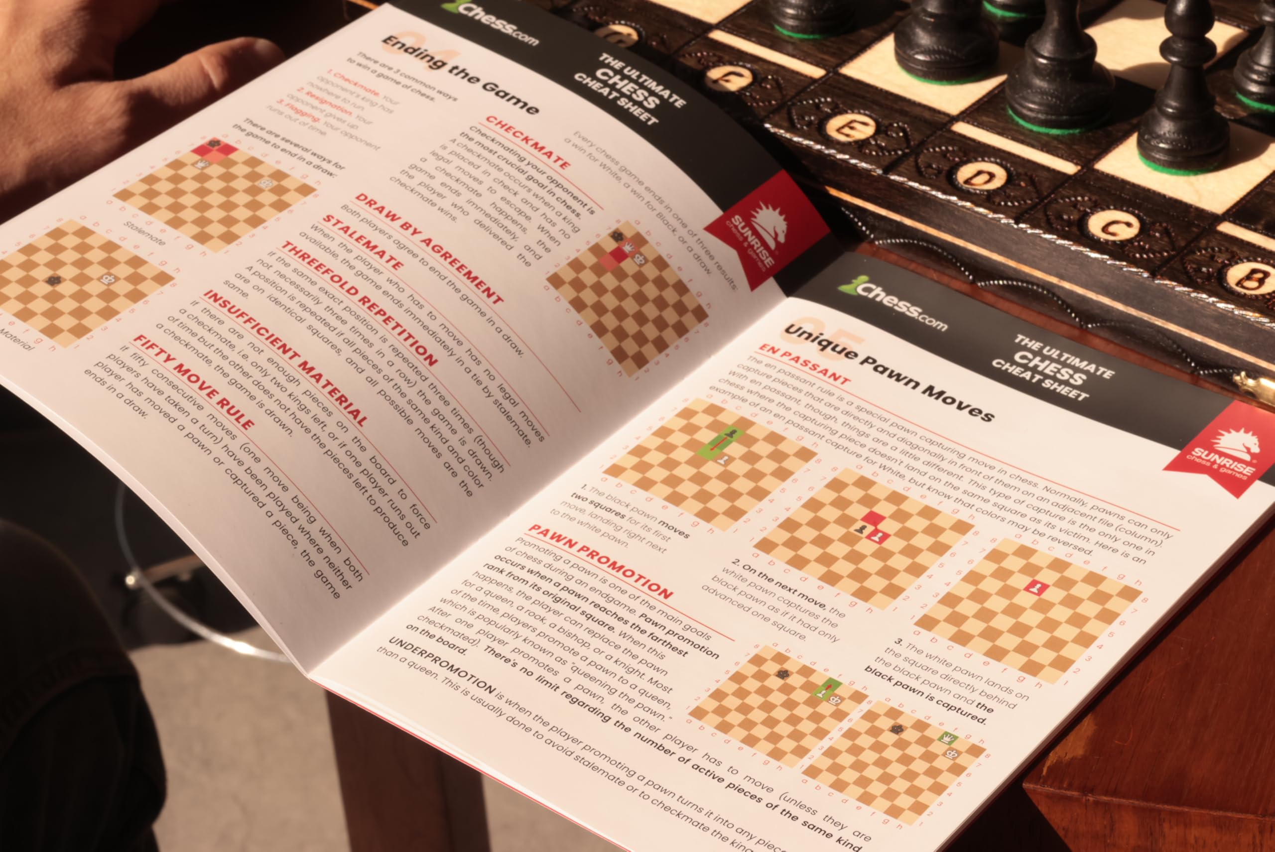 Small 3 Player Chess Set - 32cm Hexagonal Board Without Notation/Edge Numbers, Brown, White And Red Pieces