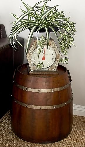 Miniatura 2 de Deco 79 Mesa auxiliar de metal, mesa auxiliar de barril de vino, mesa auxiliar 20 x 20 x 19 pulgadas, marrón