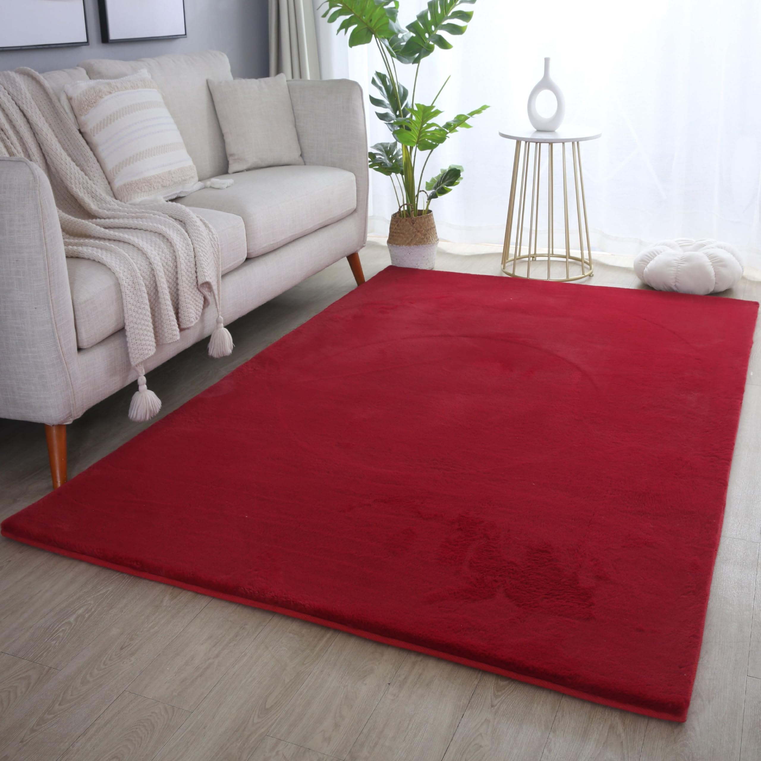 Tapis aspect fourrure rouge Teppium de salon moderne 200 x 290 cm