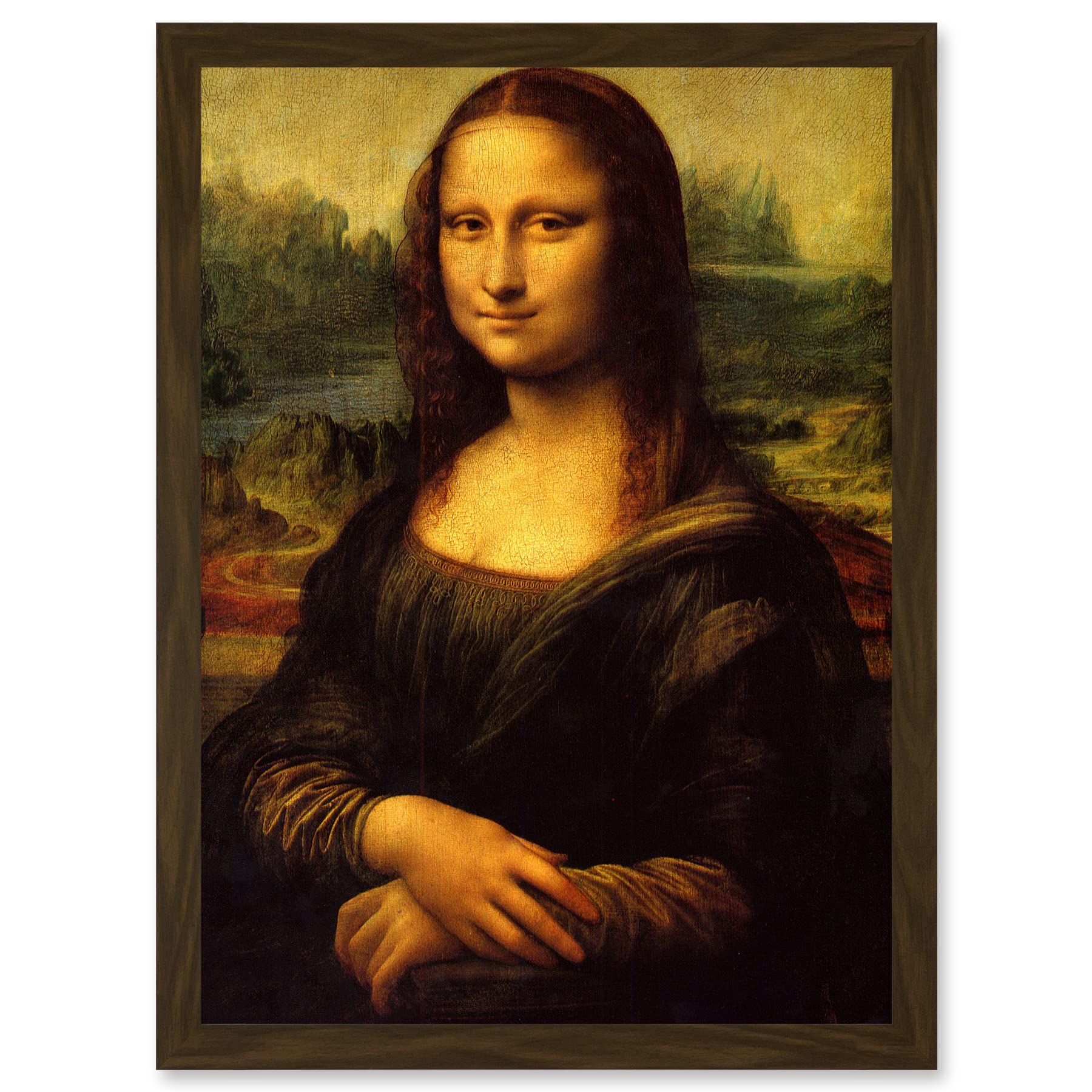 Artery8 Leonardo Da Vinci Mona Lisa Vintage Classic Painting A4 Artwork Framed Wall Art Print