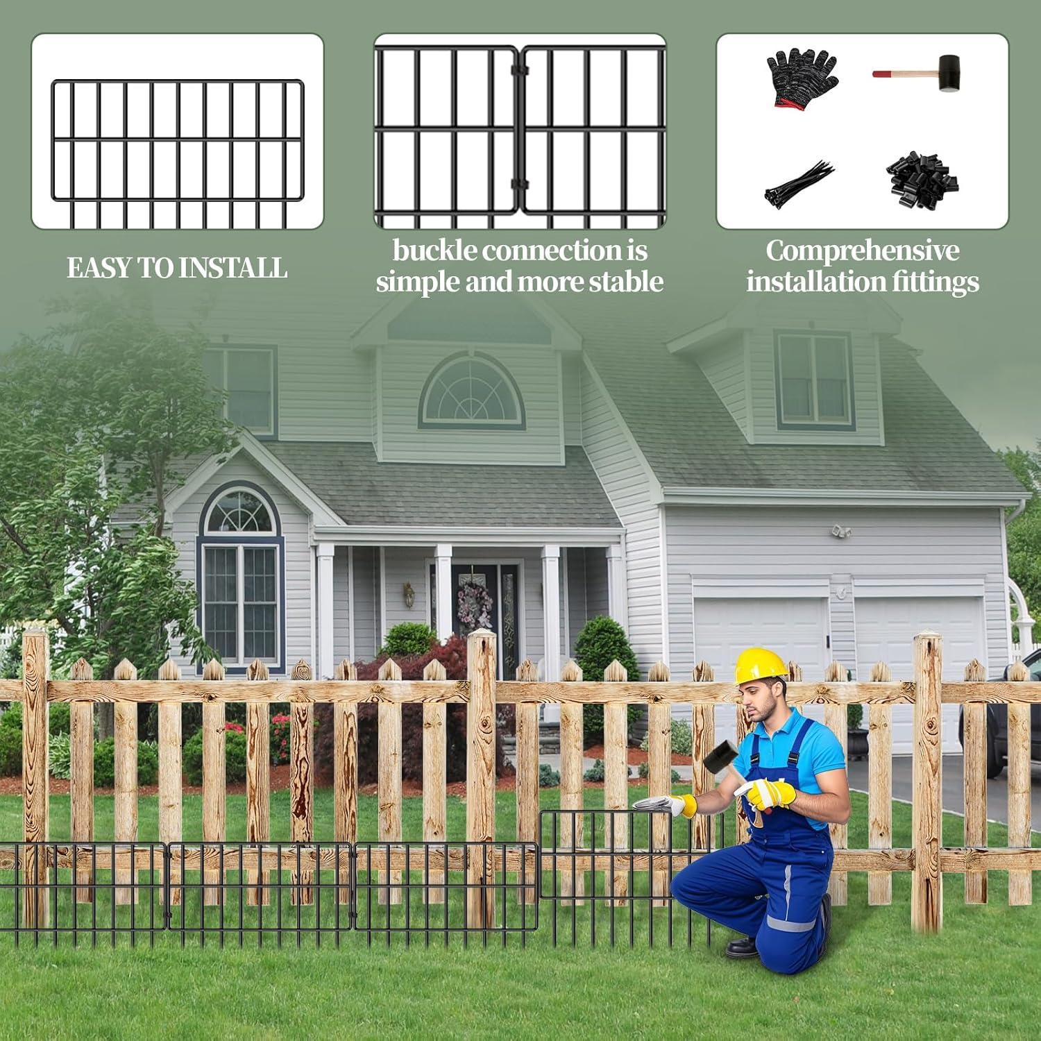 30 Panels Garden Animal Barrier Fence, 32.5ft(L) x 12in(H) No Dig Decorative Fence, 1.2in Spike Spacing Rustproof Metal Garden Fence Border for Dogs Rabbits, Bottom Blocker for Outdoor Yard