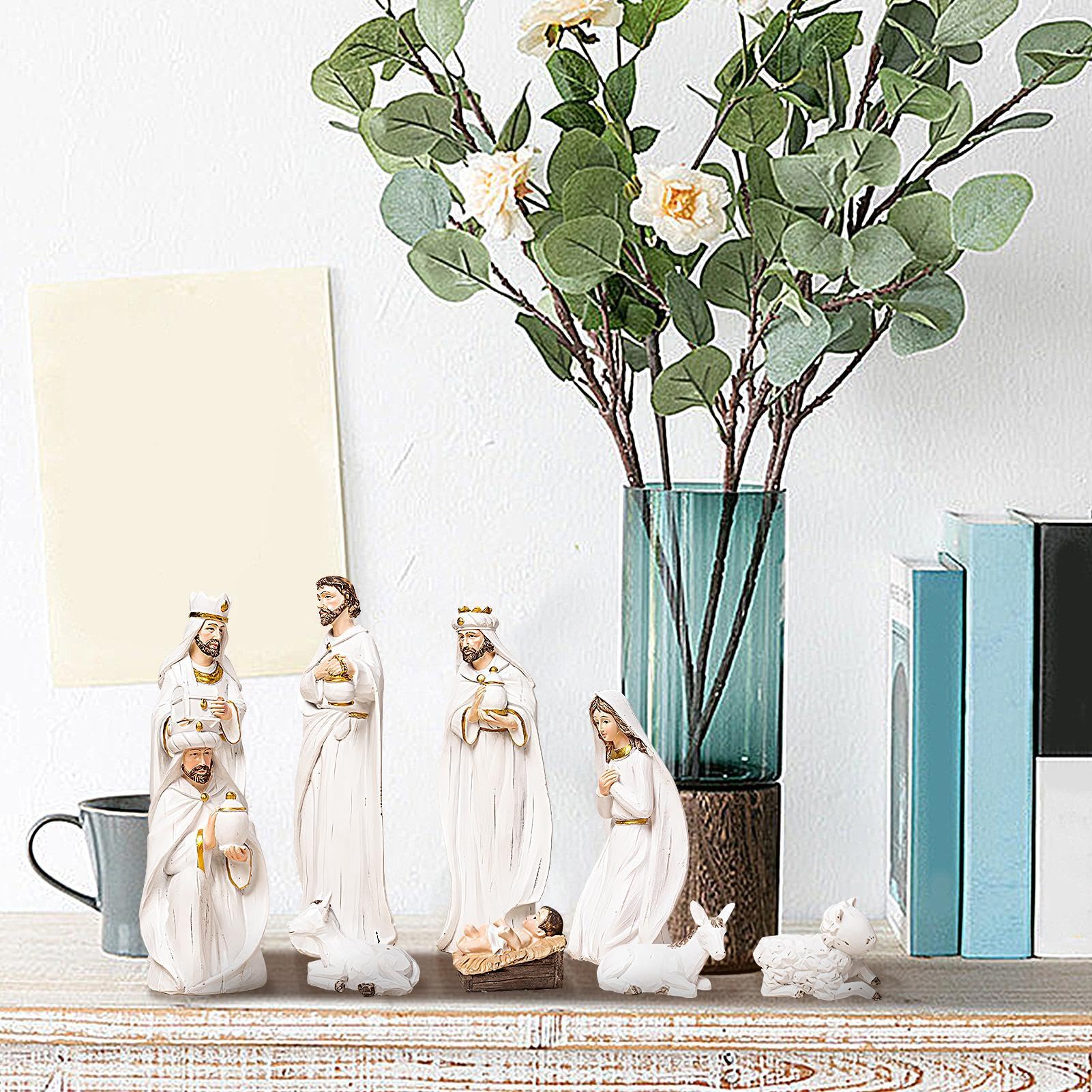 Set Presepe Natale In Resina - 9 Statuine Dipinte A Mano, Per Decorazione Casa O Chiesa