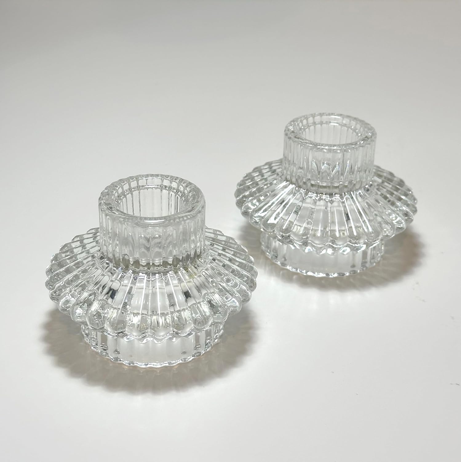 AromaWhisper Crystal Glass Taper Tealight & Votive Candle Holders for Weddings, Parties, Christmas, Thanksgiving, and Festive Occasions (Set of 2, Clear, Lantern)