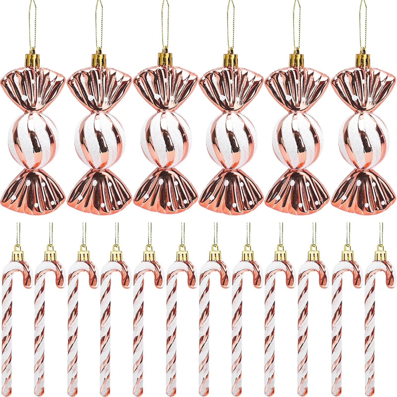 18 pcs Bastones de Caramelo decoración de Navidad Adornos de Navidad Bastones de Caramelo decoración Brillo Deco del árbol de Navidad Oro Rosa Dulce Adornos de Navidad decoración del árbol de Navidad