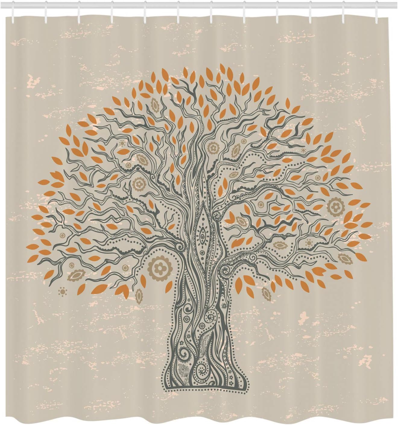 Ambesonne Tree of Life Shower Curtain, Doodle Tree Illustration Oriental Harmonious Design Mother Nature, Cloth Fabric Bathroom Decor Set with Hooks, 69" W x 75" L, Dusk Ginger and Slate Blue
