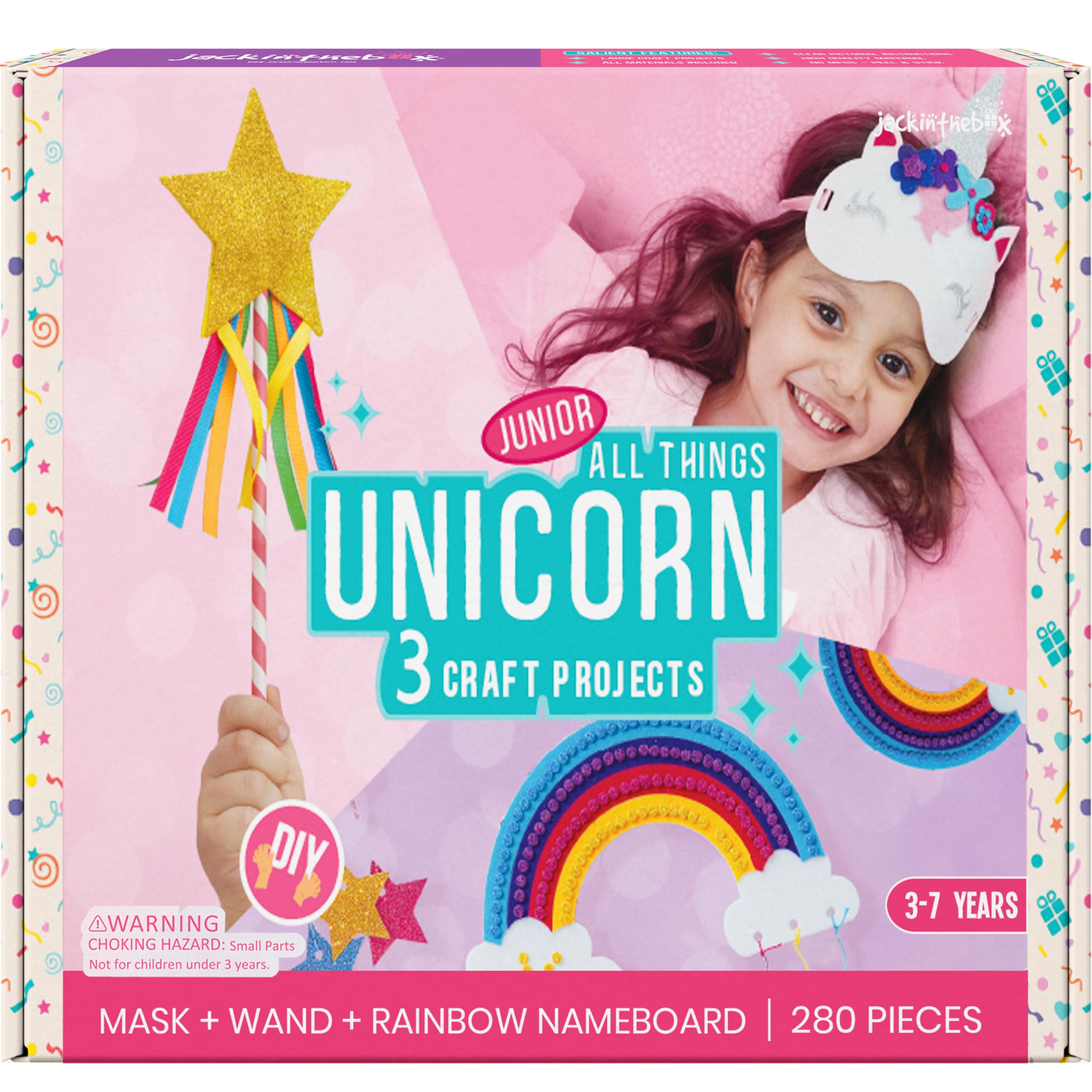 jackinthebox Unicorn Craft kit for 3 to 5 Year Old, 3 Craft Projects,Great Gift for Girls Ages 3 4 5 Years, No Mess Art for Kids,DIY Creative Activity