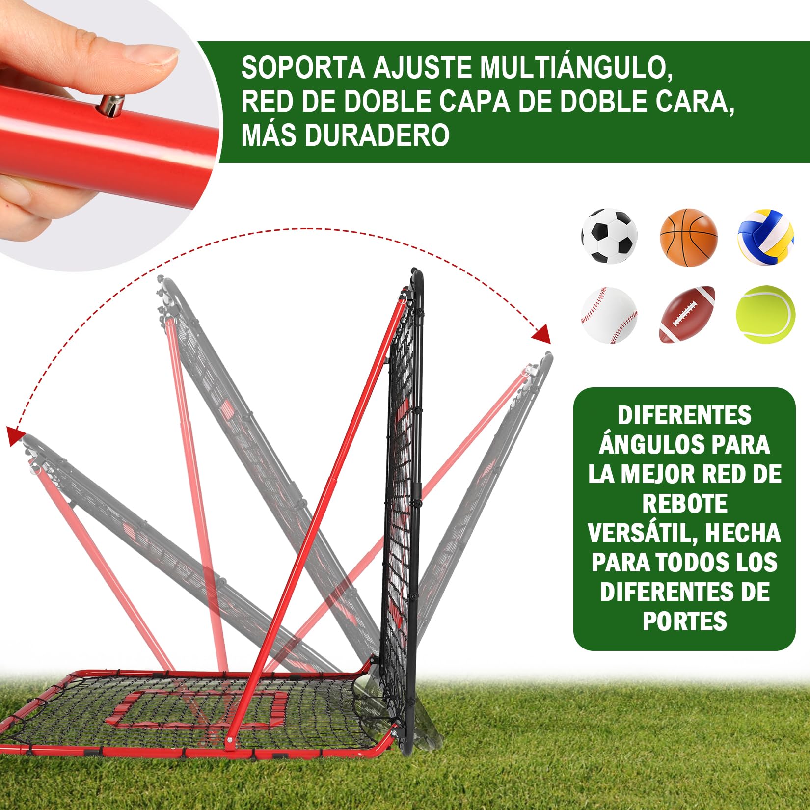 Red de Rebote Fútbol Plegable,Red de Béisbol, Malla de PE de Doble Capa, Ángulo Ajustable, Ideal para Actividades Familiares al Aire Libre y práctica de Deportes Niños Adulto