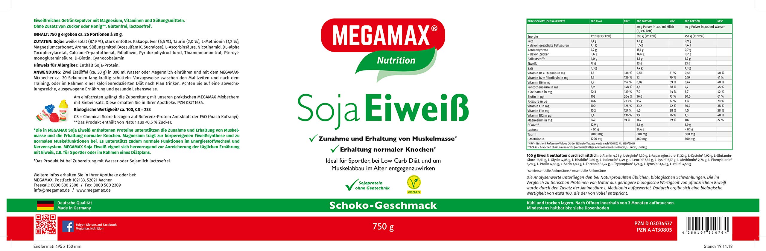 Megamax Soja Eiweiß Schoko Pulver