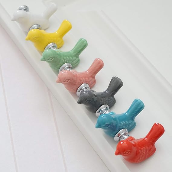 Colorful Ceramic Bird Knobs for Dresser Drawer Knobs Pulls Handles Kitchen Cabinet Knobs (Pink)