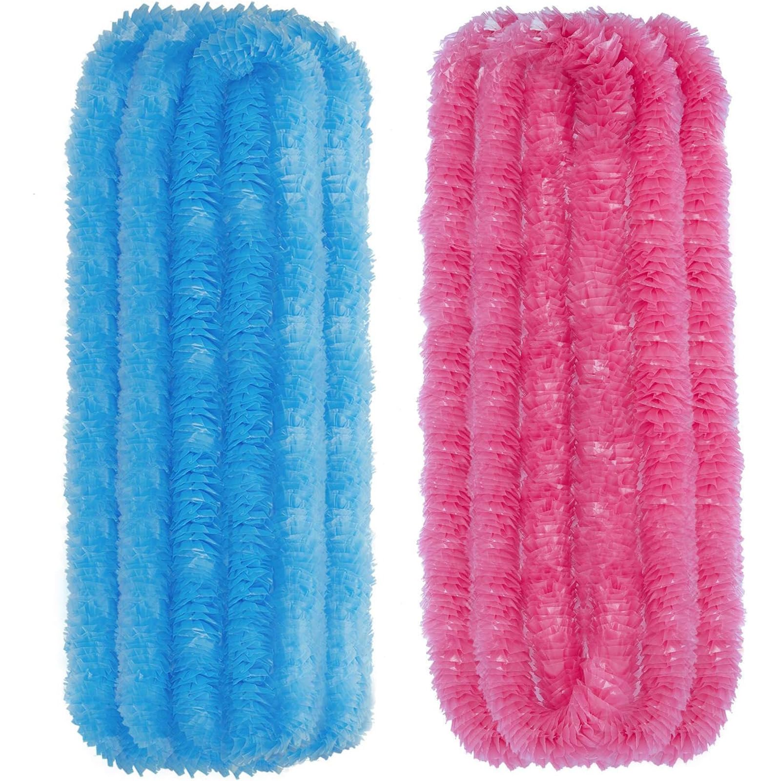 WILLBOND Gender Reveal Leis Bulk Gender Reveal Necklaces Plastic Hawaiian Mardi Gras Decorations for Baby Shower Mardi Gras Party Supplies