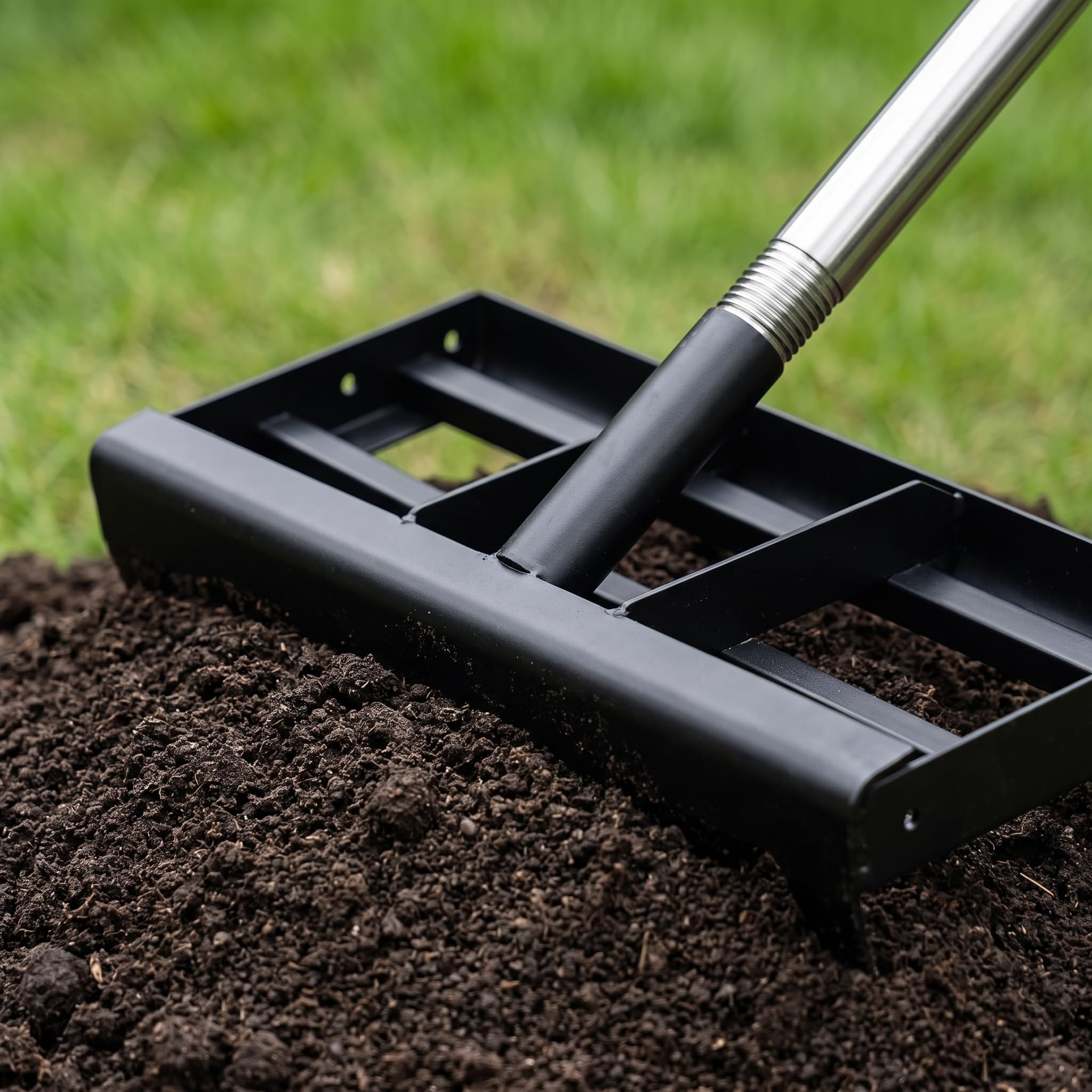 Rasen Nivellirechen aus Metall mit 5-teiligem Stiel, Rasenplani für die Rasenpflege auf m Golfplatz