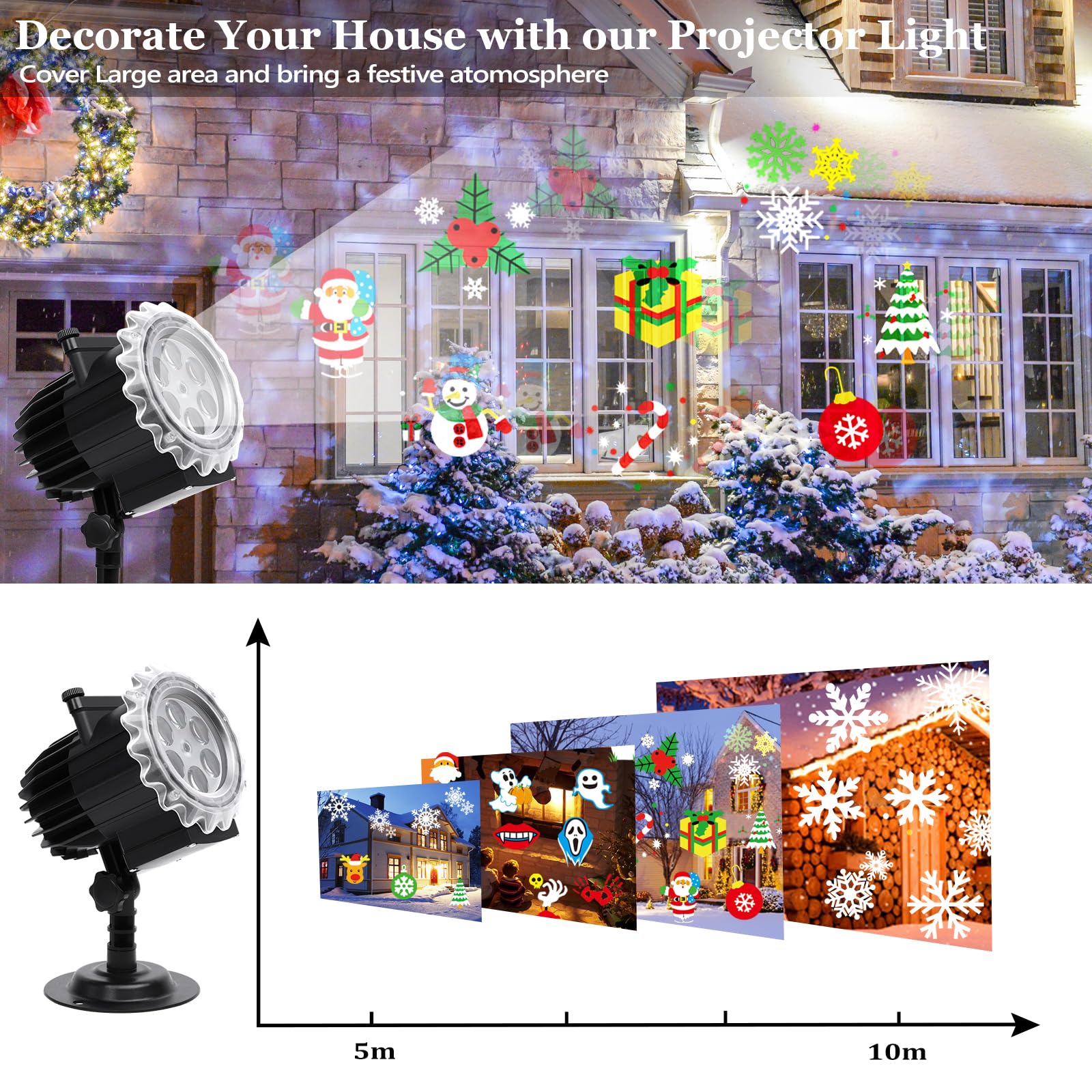 Projektor Weihnachten, LED Projektor Weihnachten Aussen Halloween Projektor Schneeflocken Projektionslampe Effektlicht 12 Muster mit Fernbedienung für Geschenke Party Weihnachten Deko