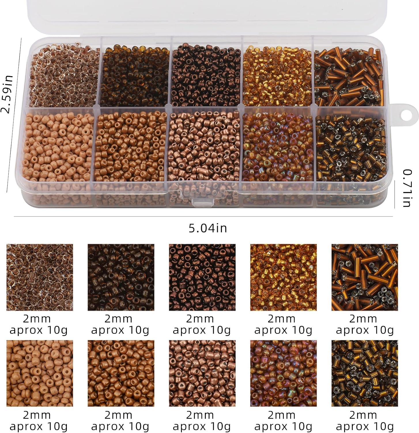 5000pcs Brown Glass Seed Tube Bugle Beads for DIY Jewelry Making