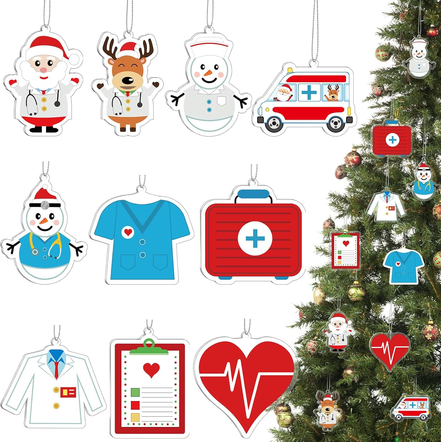 Woanger 30 Pieces Christmas Doctor Ornaments Medical Ornaments Physician Assistant Gifts Medical Assistant Decor Mini Doctor Ambulance Decor Acrylic Christmas Tree Hanging Decorations