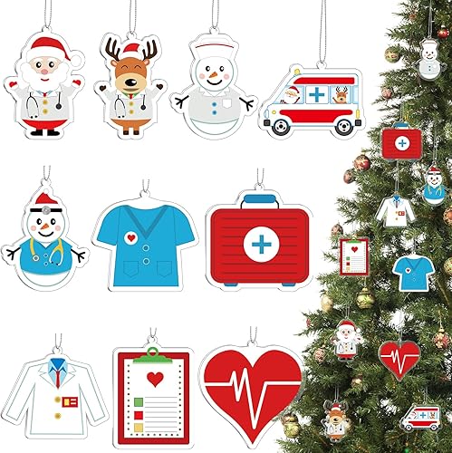 Woanger 30 piezas de adornos médicos de Navidad, adornos médicos, asistente médico, decoración de mini médico, ambulancia, decoración de acrílico