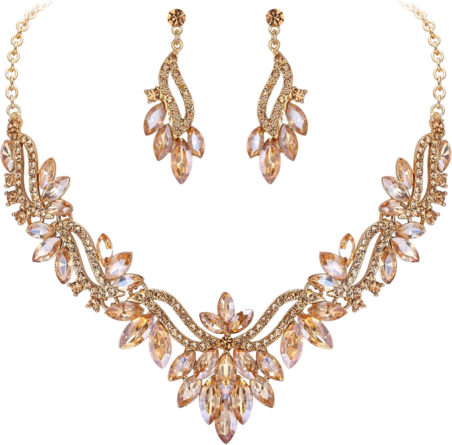 Crysdue Costume Jewelry Set for Women, Stunning Rhinestone Crystal Statement Necklace Chandelier Dangle Earrings Set for Prom Party