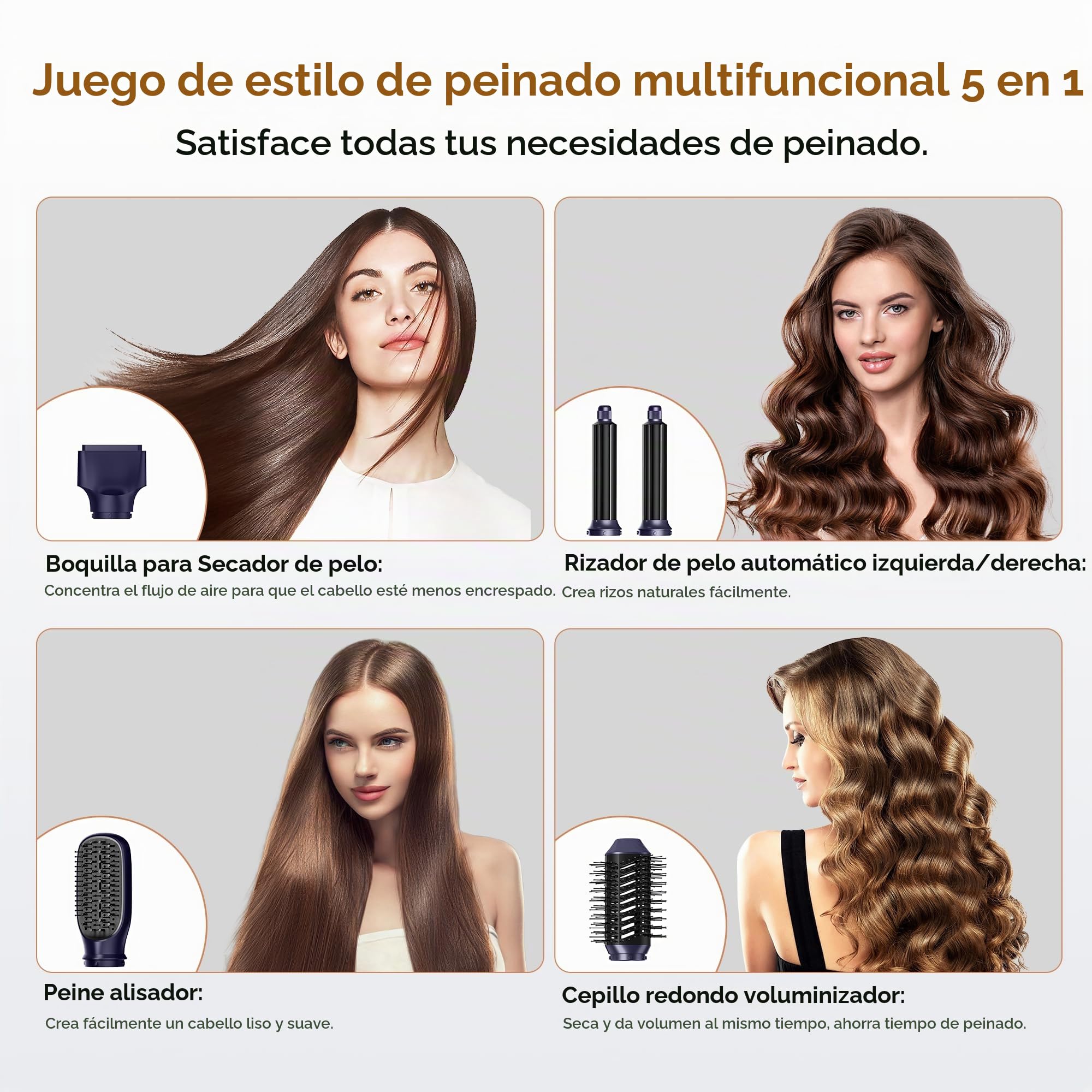 UKLISS 5 en 1 Airstyler con 60.000 rpm secador de pelo multifuncional de aire caliente rulos redondo cepillo de aire caliente cepillo de aire caliente cepillo de pelo cepillo rizador pelo cepillo pelo