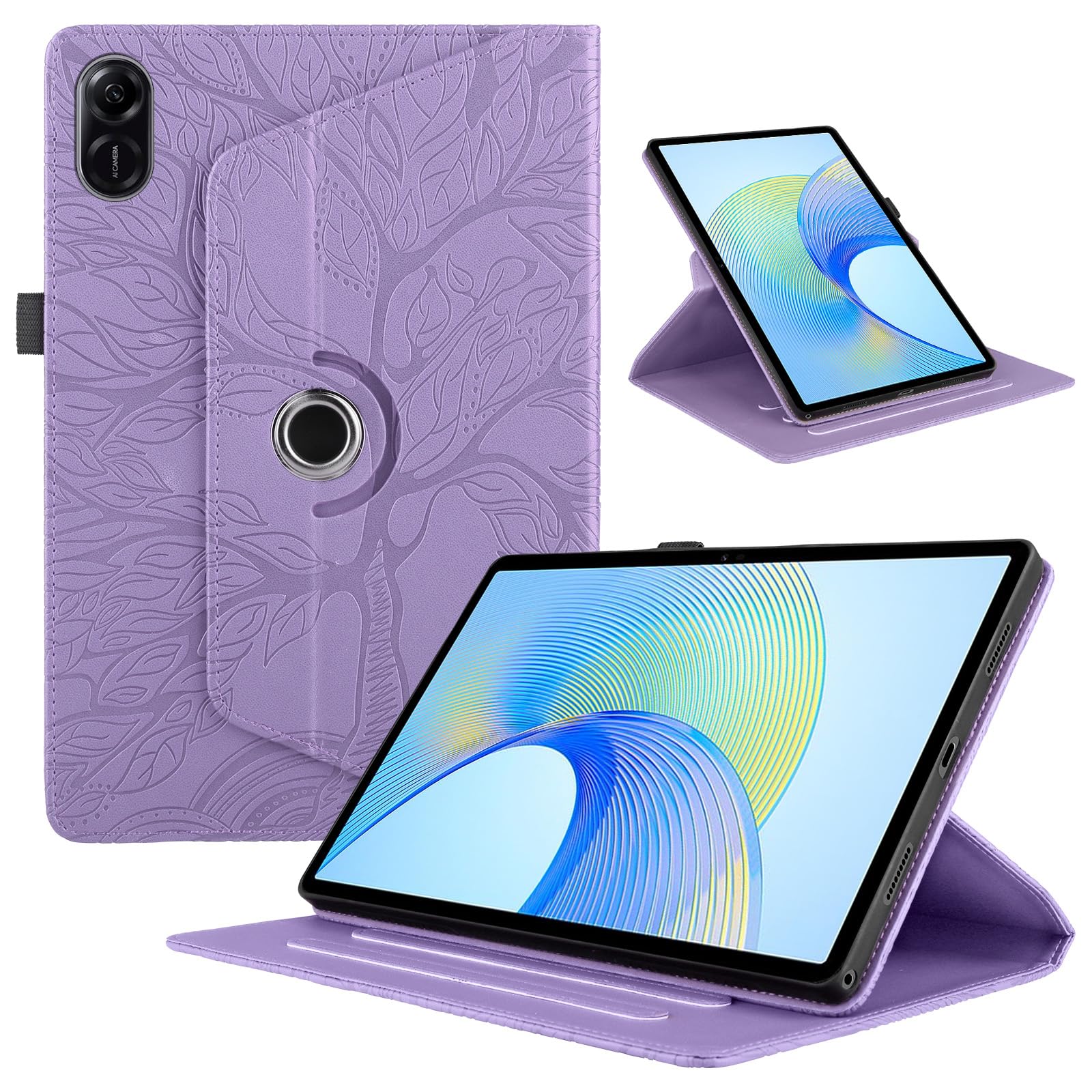 Funda para Samsung Galaxy Tab S9/ S8/ S7 11" (SM-X710/X700/T870) PU Cuero Tablets Protectora Cover 360°Carcasa Giratoria de ángulo Múltiple Stand Función Tablets Funda,Rojo Árboles — view 180