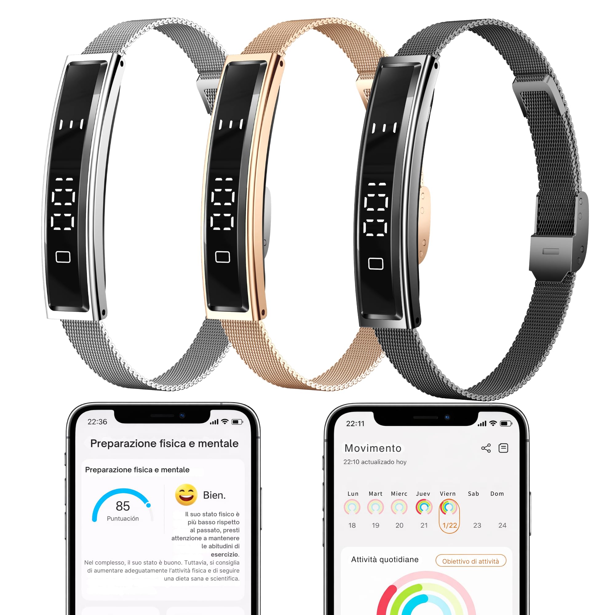 smartia – Braccialetto intelligente ultra sottile, con Bluetooth, modello 2026, fitness tracker e sonno, monitoraggio completo della tua salute, cinturino con touch screen