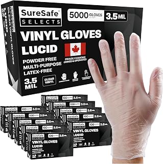 SURESAFE Clear Vinyl Gloves, 3.5 Mil Latex Free Disposable Gloves, Cleaning Gloves, Food Prep Gloves Disposable