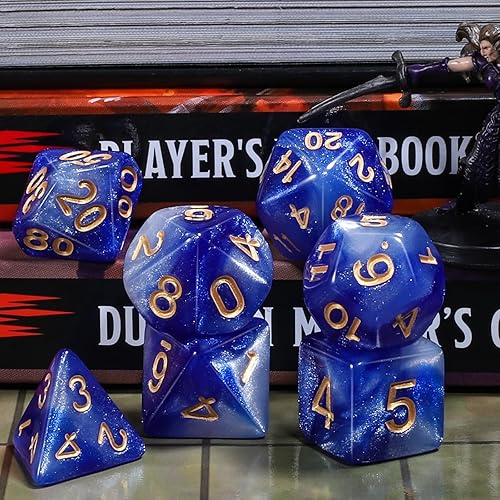 Miniatura 5 de CiaraQ DND - Juego de dados poliédricos para Dungeons and Dragons RPG MTG, juegos de mesa con bolsa de dados (azul + blanco + purpurina)