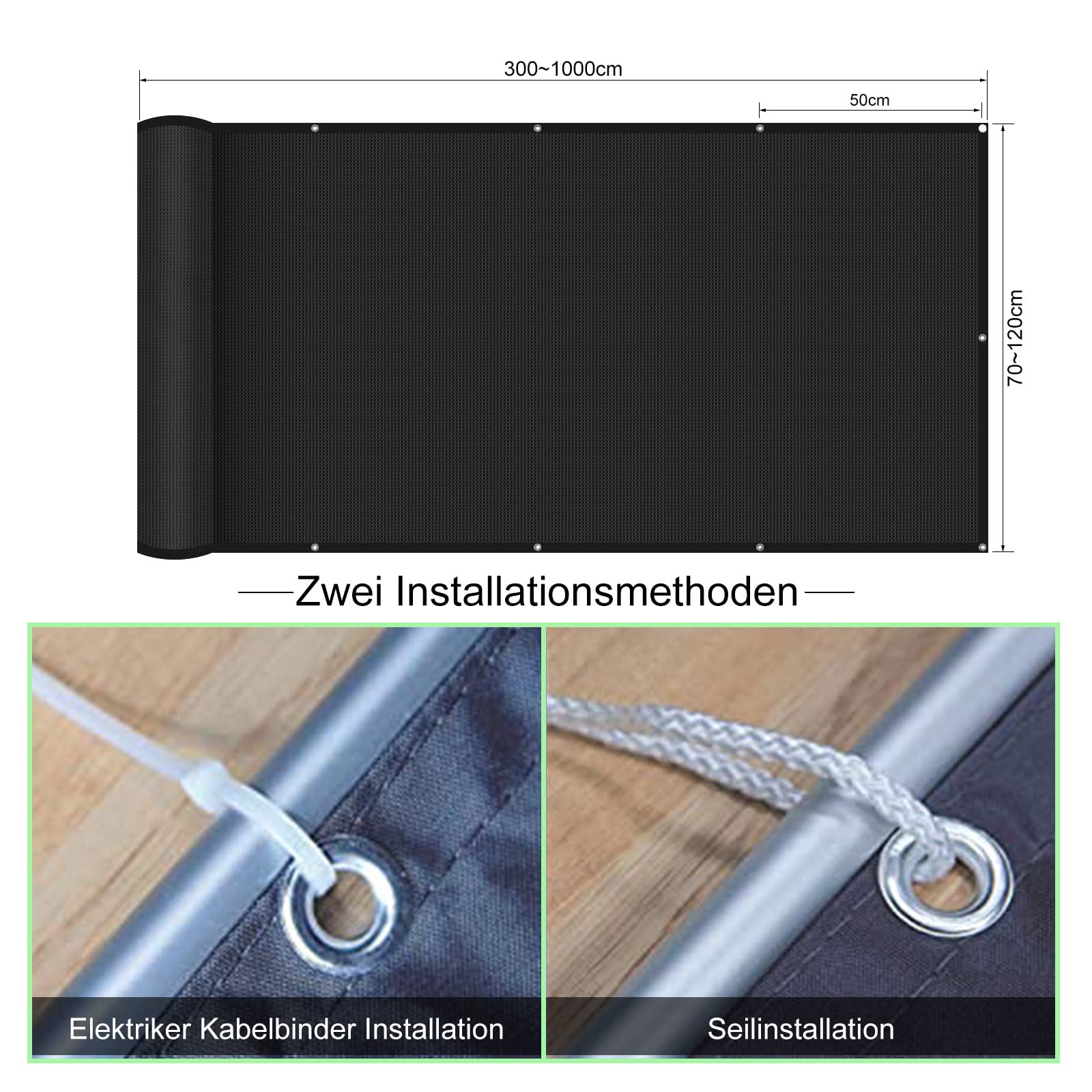 Balkon Sichtschutz 90x450cm, Wetterfest Zaun Balkonverkleidung Balkonsichtschutz, Windschutz ohne Bohren Starker Wind, für Garten & Terrasse Deko - Beige