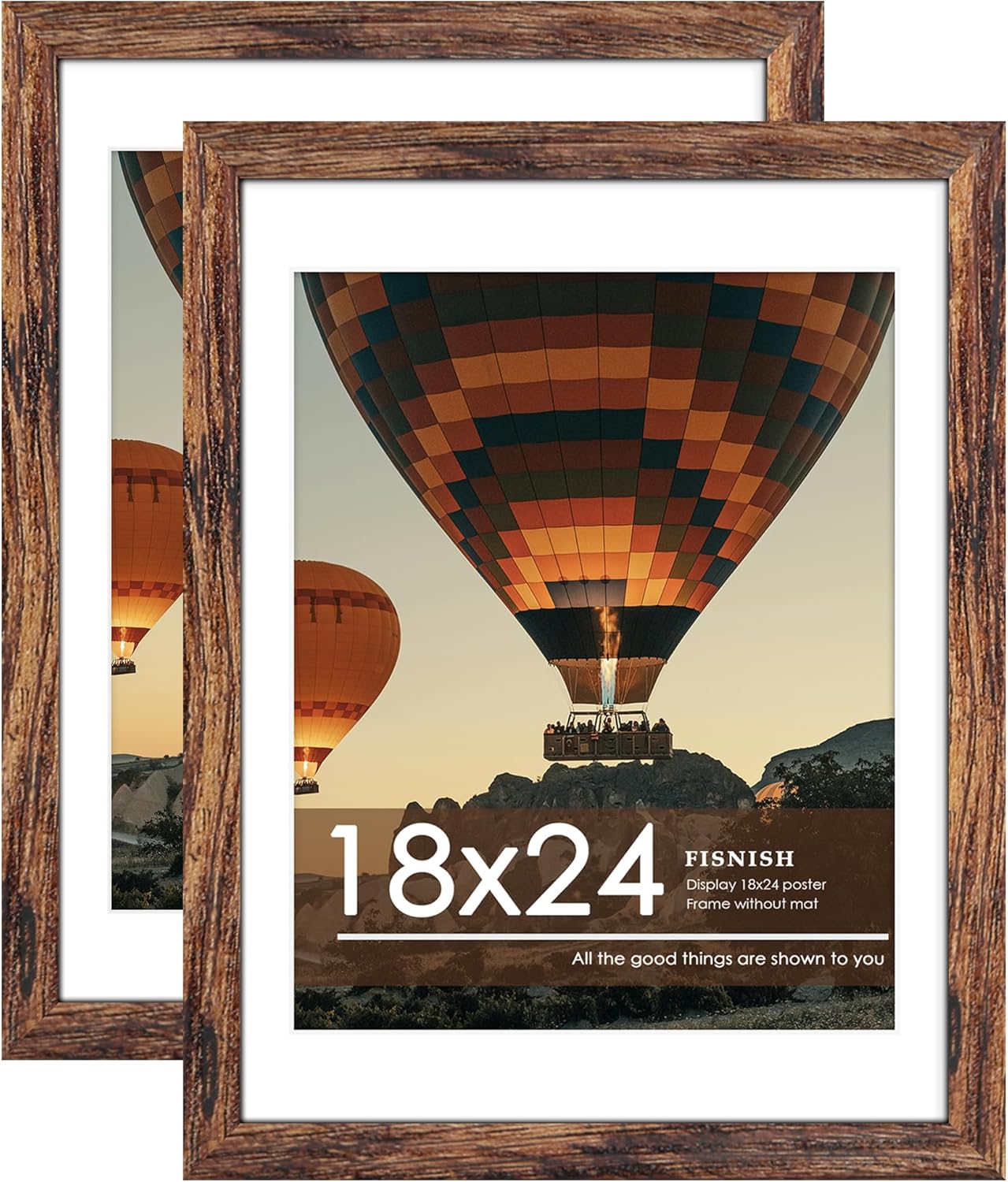 18x24 Picture Frame Brown 2 Pack, Display Pictures 16x20 with Mat or 18 x 24 Without Mat, Classic Poster Frame for Horizontal or Vertical Wall Mounting