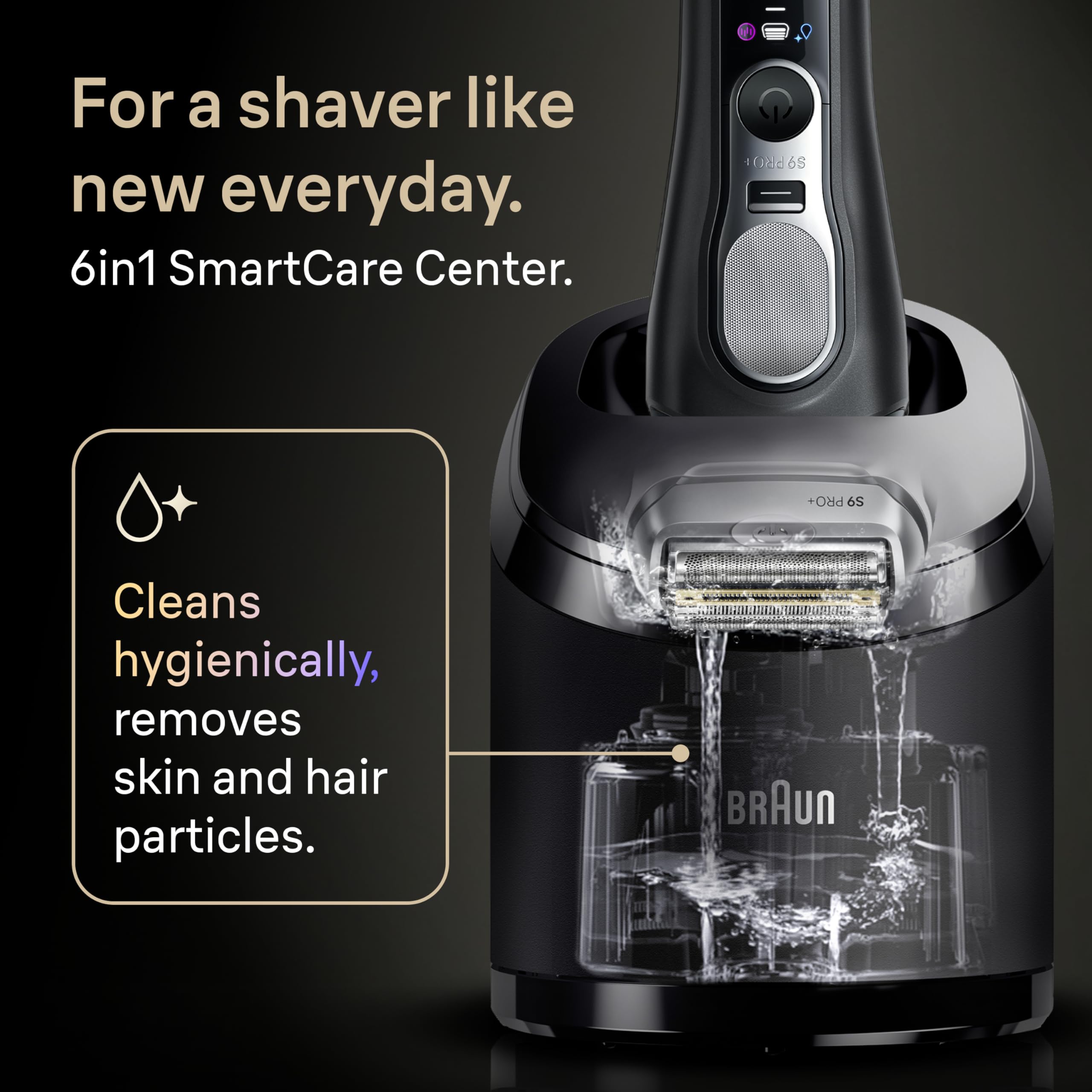 Braun Afeitadora eléctrica Series 9 PRO+, Pro SensoAdapt, centro de cuidado inteligente 6 en 1, maquinilla de afeitar húmeda y seca, 9660CCPS, color negro