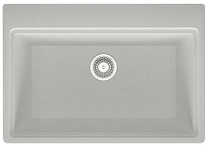 AMROCK Granisil Granite/Quartz German Engineered Technology Kitchen Sink | ONYX Single Rectangle Bowl (28x19x8) (SNOW) Kitchen Sink with Multi-Functional Hose(Waste) Pipe and Waste Coupling