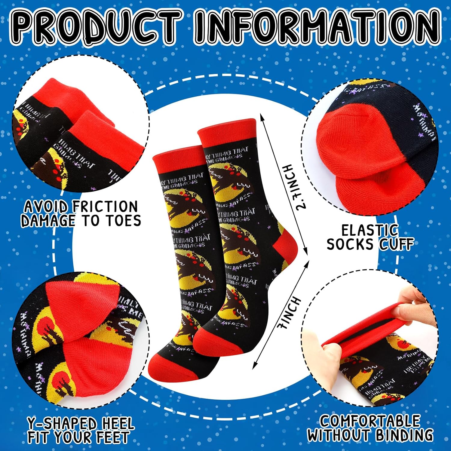 6 Pairs Mothman Socks Crew Adult Sock Novelty Cotton Crew Socks for Men Women Adult Ideas Family Friends Funny Christmas Father's Day Stuff Gifts - Image 3