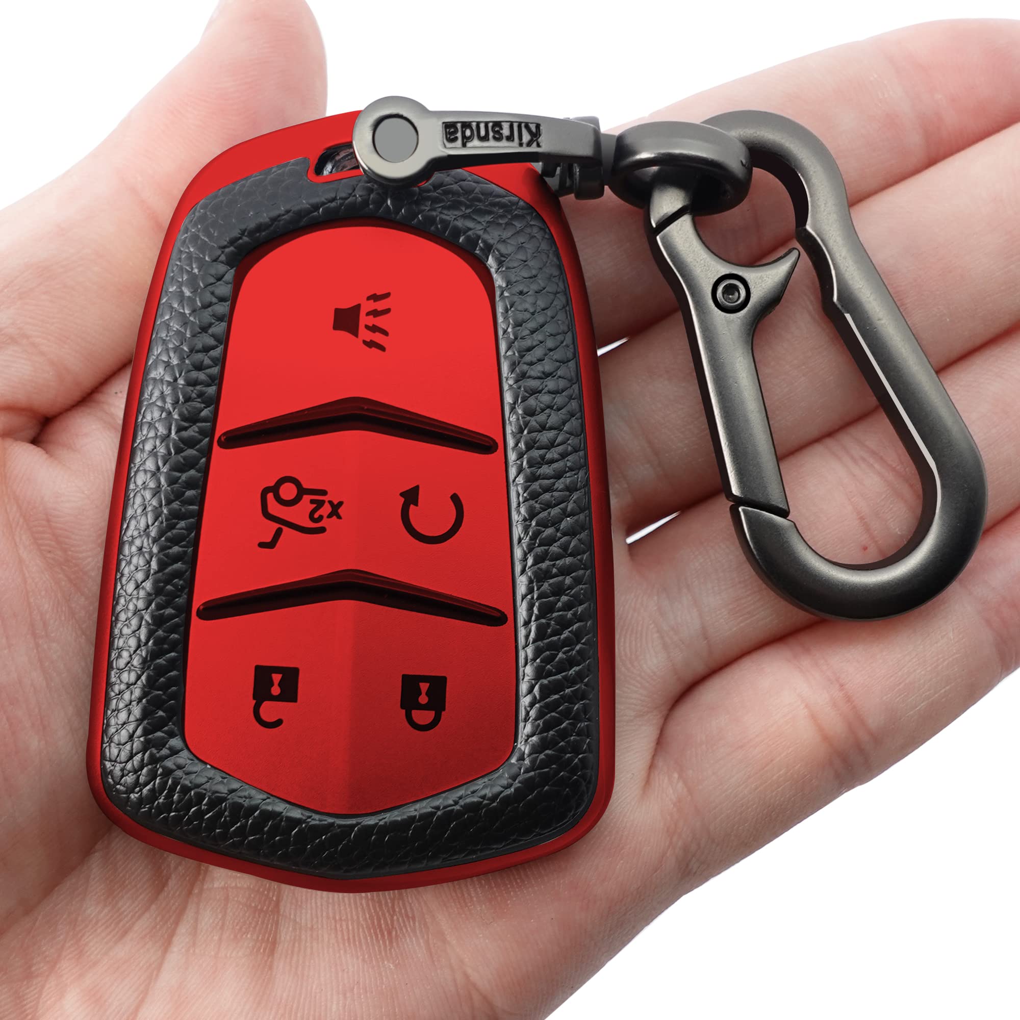 Kirsnda Texture Key fob Cover case Keychain Compatible with Cadillac,Soft TPU Key case/Skin,5-Buttons fit CT6 XT5 CTS XTS SRX ATS STS Remote Key Vehicle Accessories(Red)