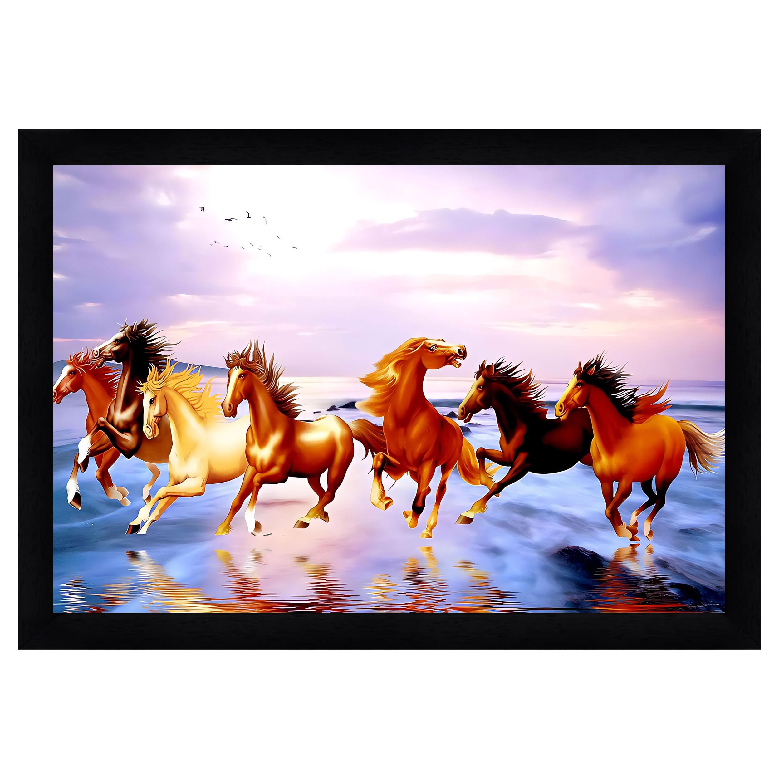 Indianara Vastu Runing Seven Horses Painting With Frame 13 Inches X 10 Inches (Style 11) (B0CYT4CB1L) Amazon Price History, Amazon Price Tracker