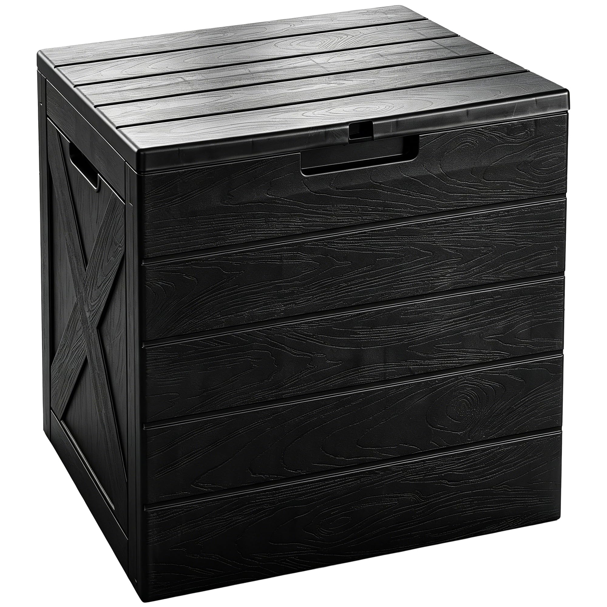 Yaangagpe Large 118L Storage Box with Lid, Lockable Heavy Duty Plastic Weatherproof UV Resistant Garden Storage with Wood Grain Effect, Waterproof Indoor Outdoor Container