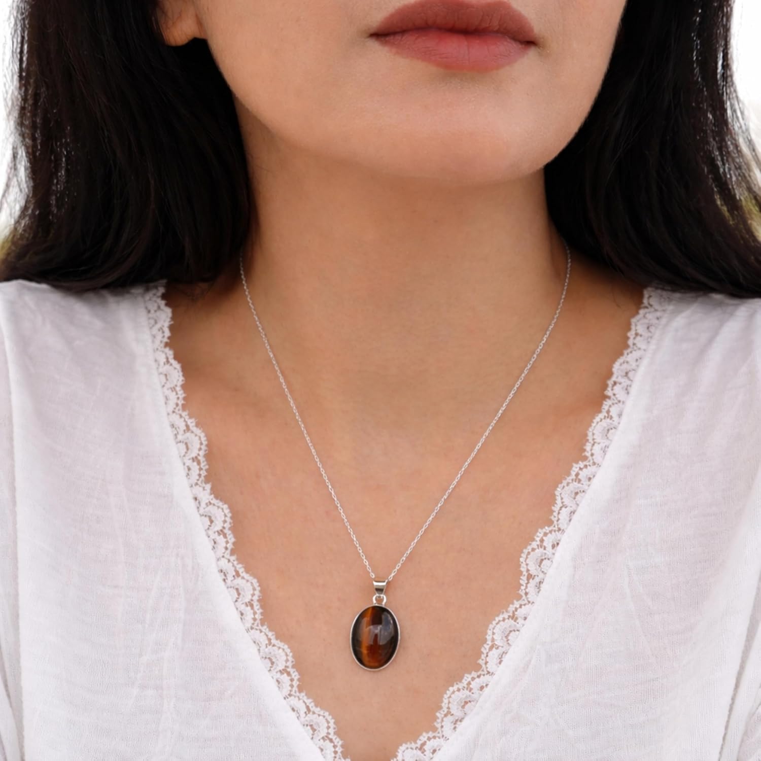 Solid Sterling Silver 925 Oval Gemstone Handmade Small Pendant Necklace for Women & Men - Image 3