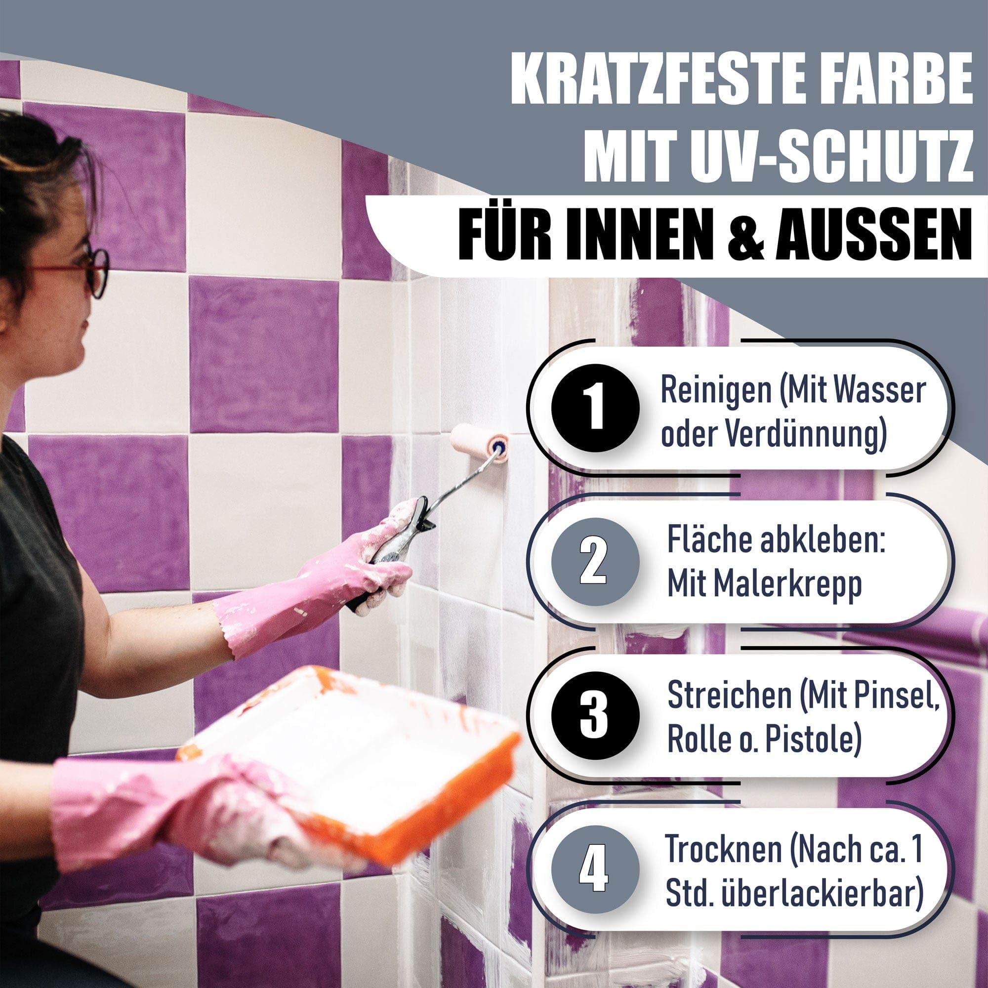 Fliesenlack 2in1 SEIDENMATT Lichtgrau RAL 7035 Grau Grundierung+Lack für Innen & Außen Decklack - besonders robust & schnelltrocknend - Lausitzer Farbwerke (2,5 L)
