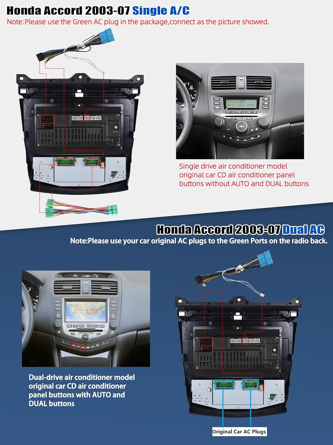 CAMECHO 4G+128G for Honda Accord Radio 2003-2007 Android 15 Car Stereo with Wireless CarPlay Android Auto 10" Incell 1280 * 720 Touch Screen Head Unit with GPS Bluetooth RDS FM Backup Camera