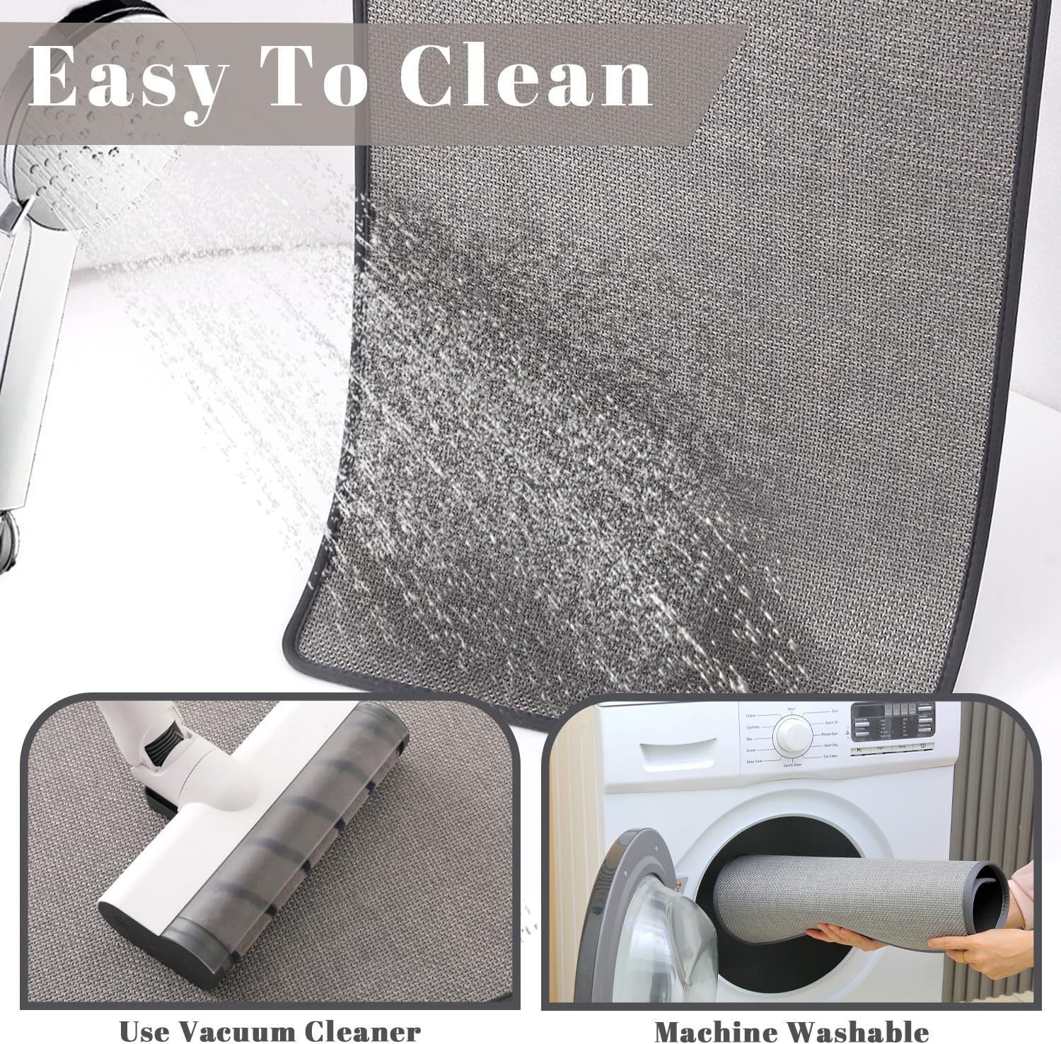 2 Pack Bathroom Rugs, Bath Mats for Bathroom Non Slip Washable, Quick Dry, Water Absorbing, Fits Under Door, Ultra Thin, Rubber Backing, Low Pile, Ideal for Shower, Sink,Grey 24''x16''