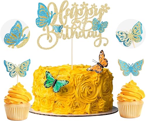 Gyufise 13 adornos de mariposa para tartas montados en 3D para cupcakes de mariposa para niñas y mujeres, decoración de pastel de cumpleaños,