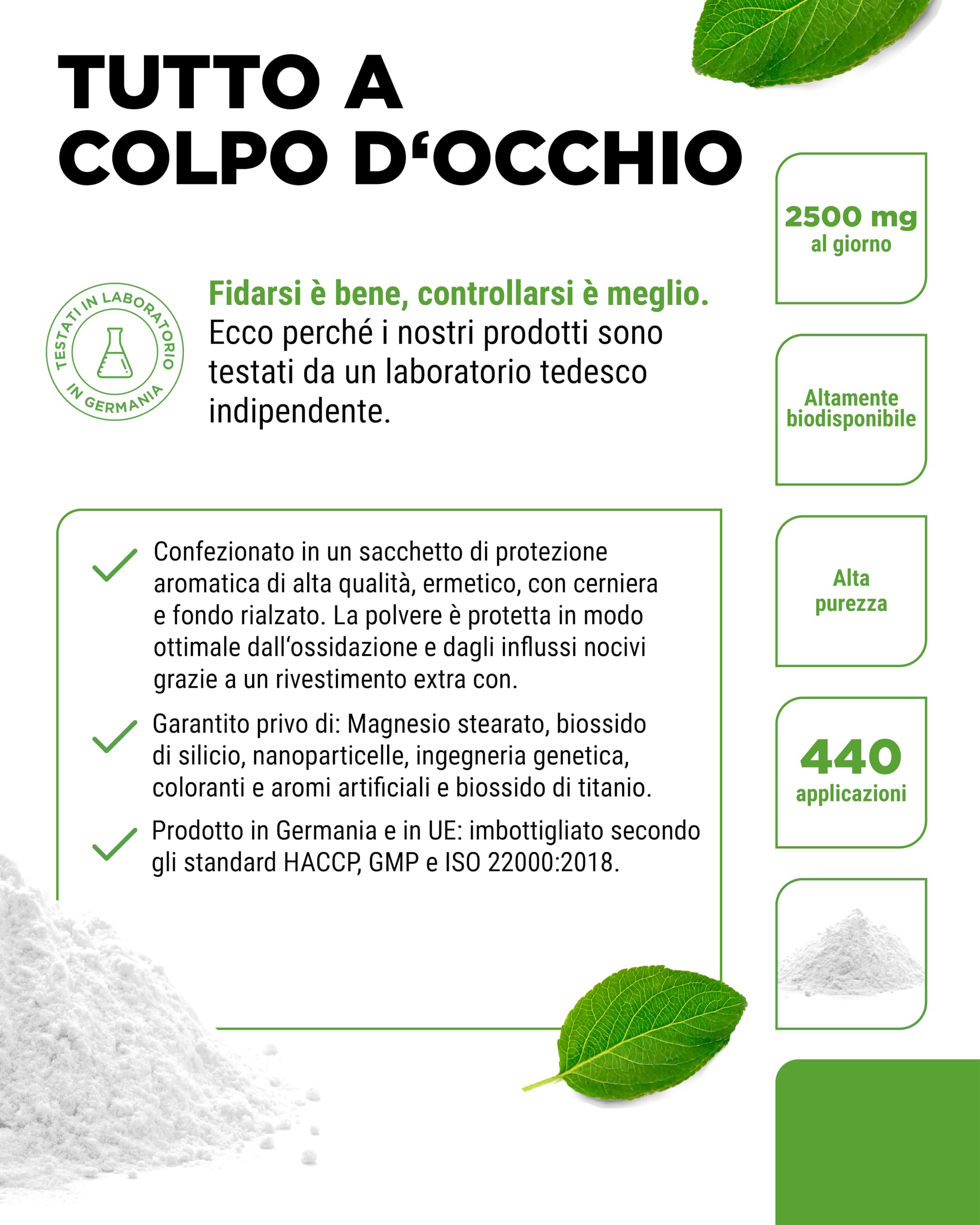 MSM in polvere - 1,1 kg (1100g) - Metilsulfonilmetano cristallino puro al 99,9% - Fattore di maglia 40-80 - Zolfo organico - Vegan